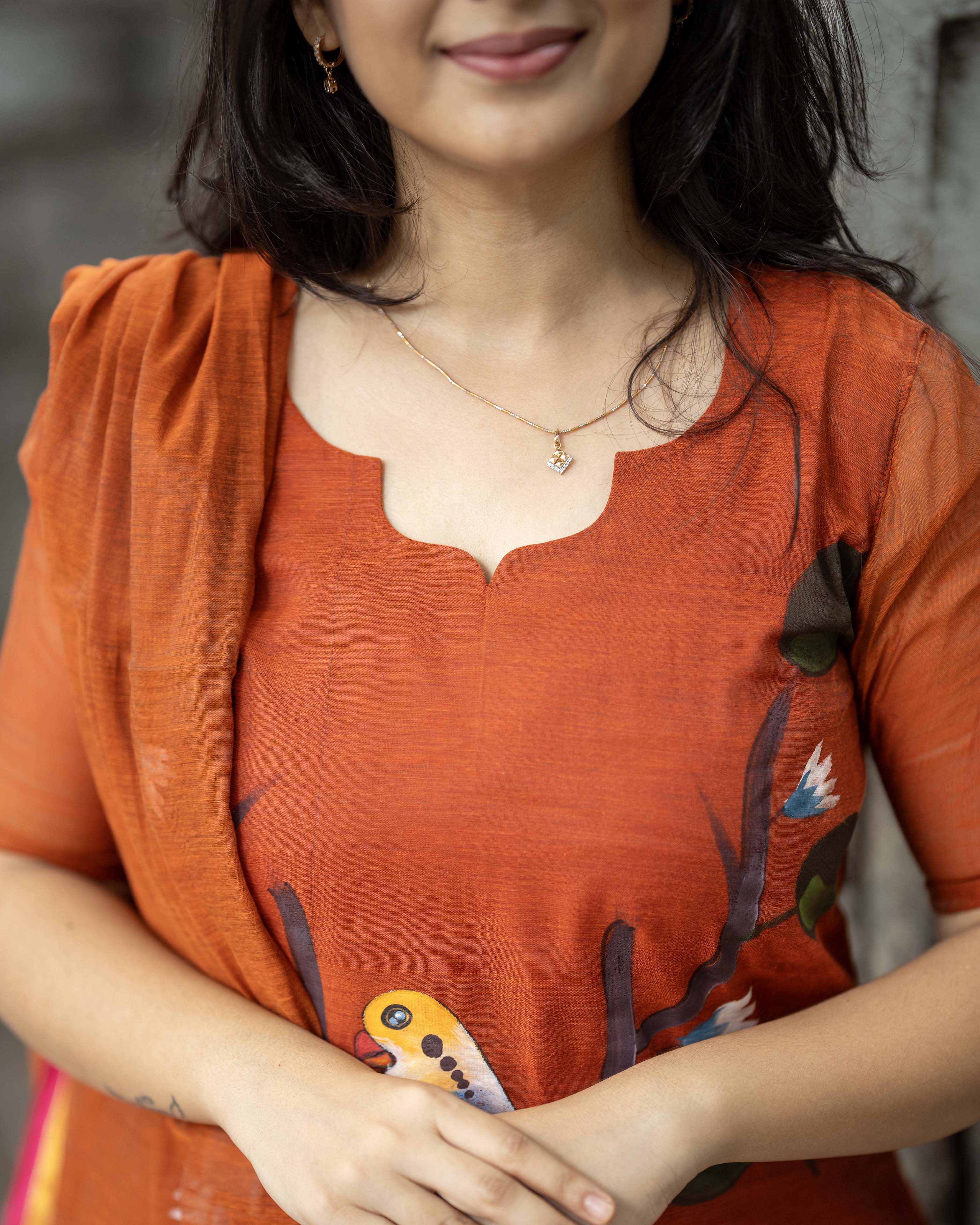 Handpainted Weaves Rust Orange Ethnic Top & Duppata