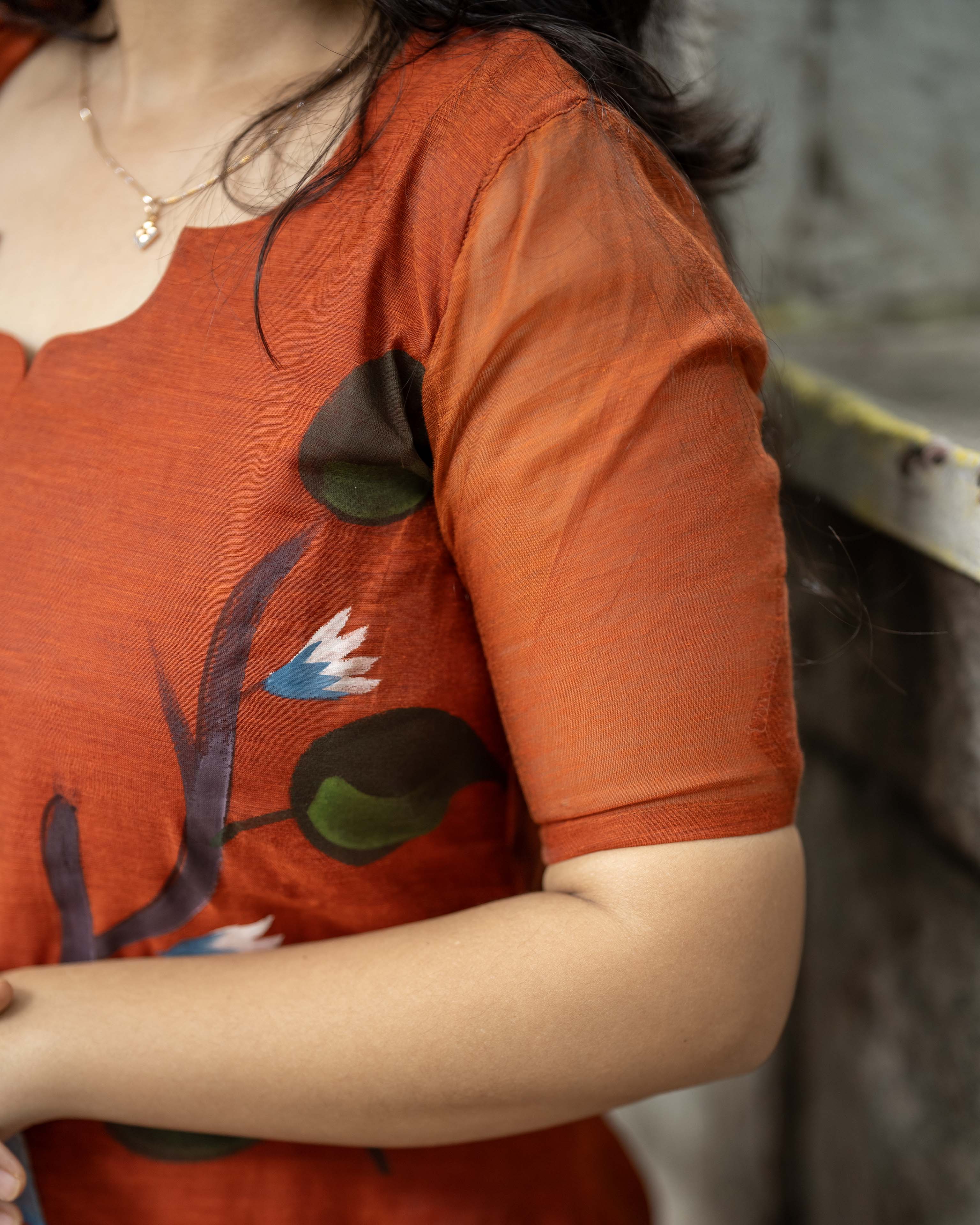Handpainted Weaves Rust Orange Ethnic Top & Duppata
