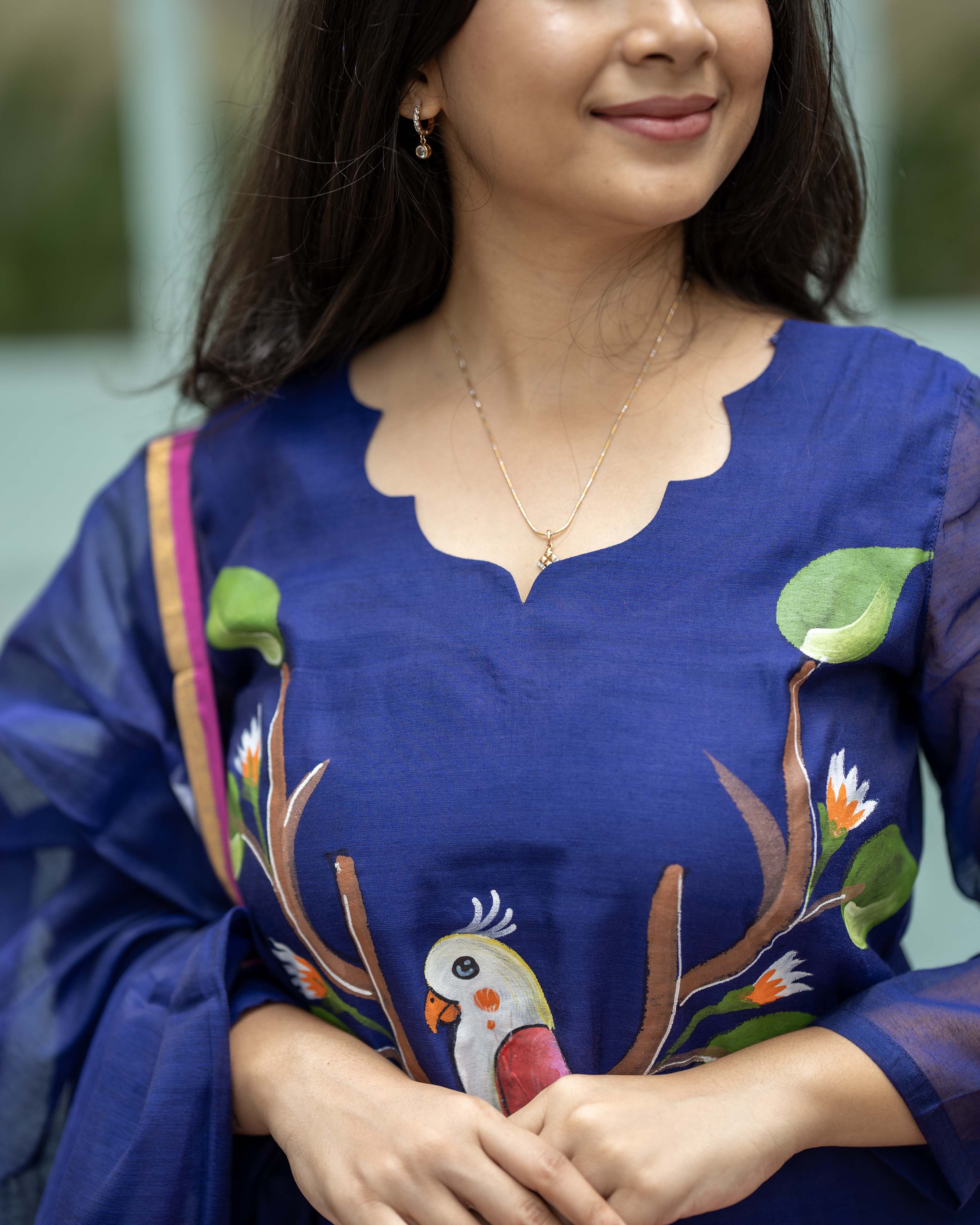 Handpainted Weaves Royal Blue Ethnic Top & Duppata