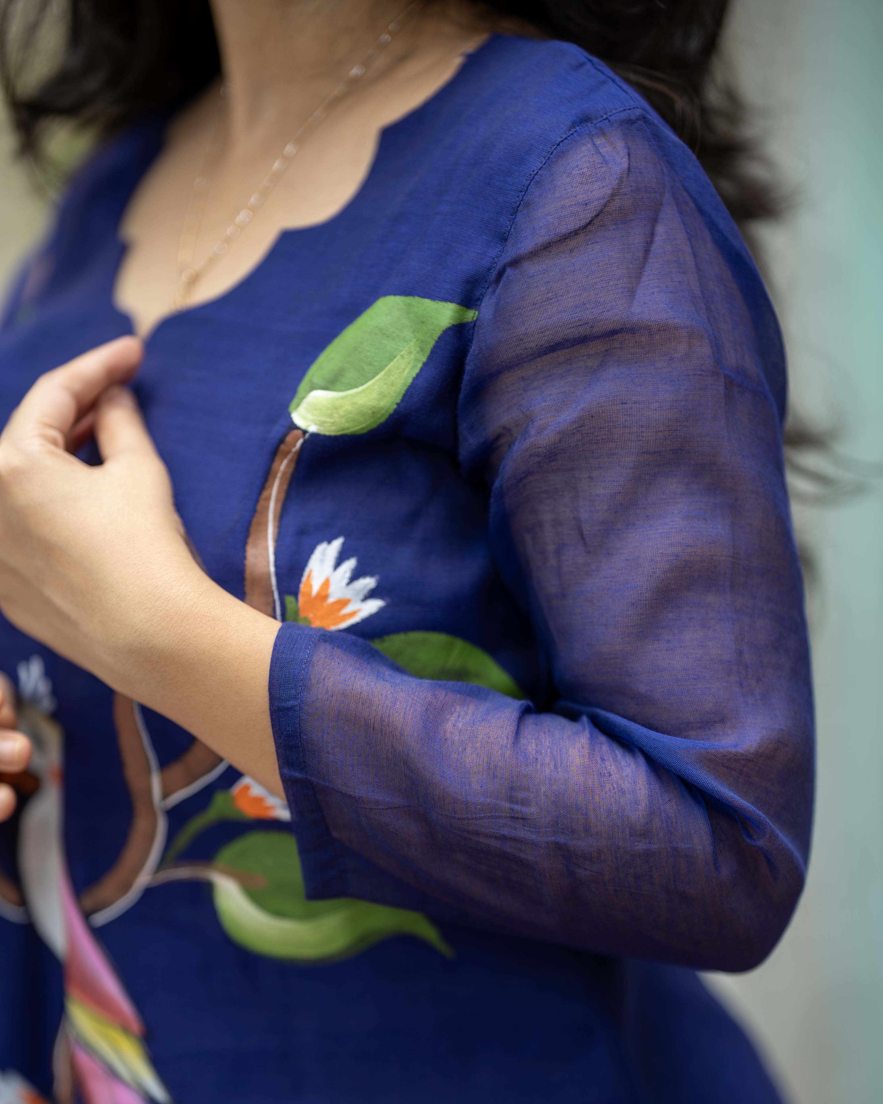 Handpainted Weaves Royal Blue Ethnic Top & Duppata