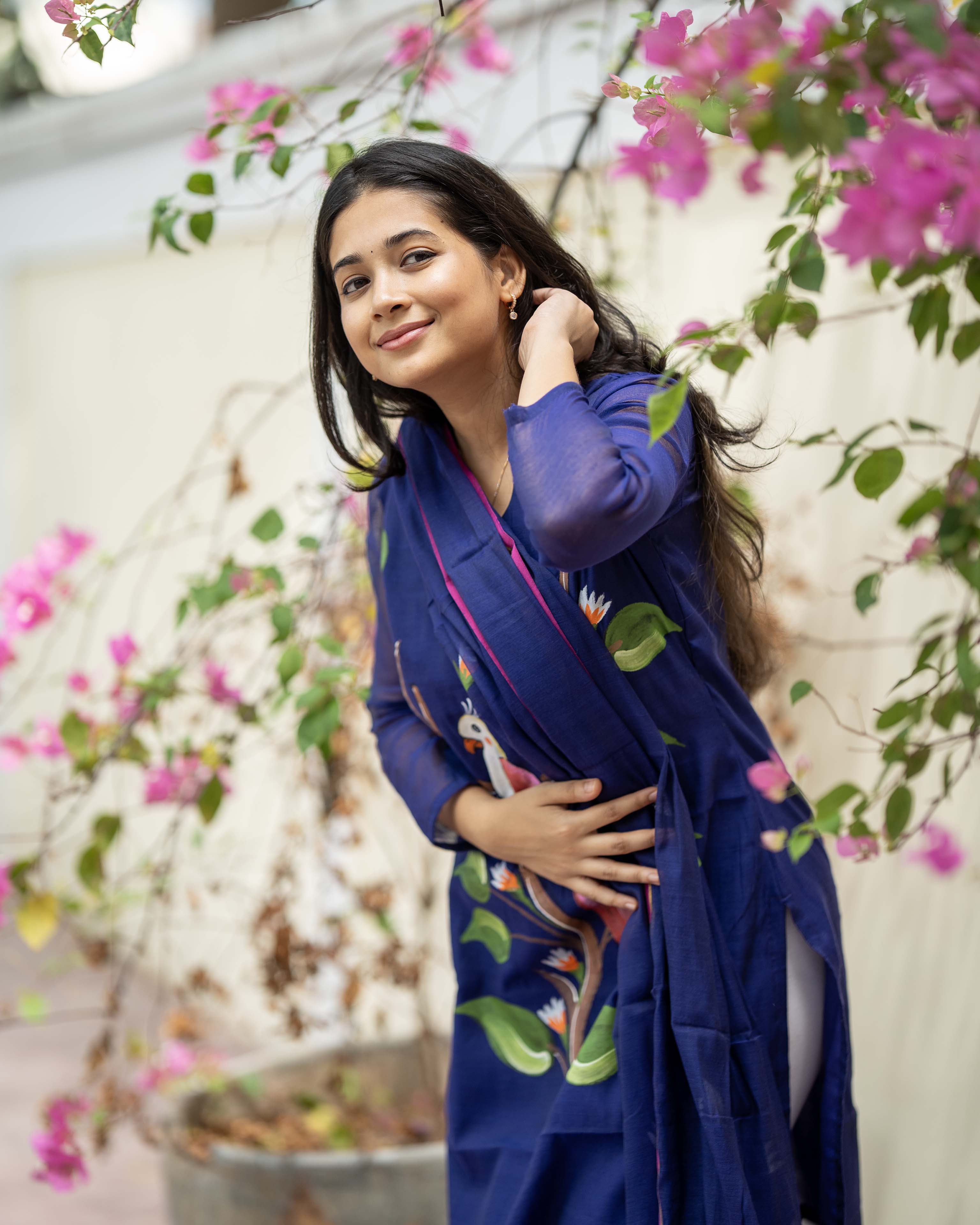 Handpainted Weaves Royal Blue Ethnic Top & Duppata