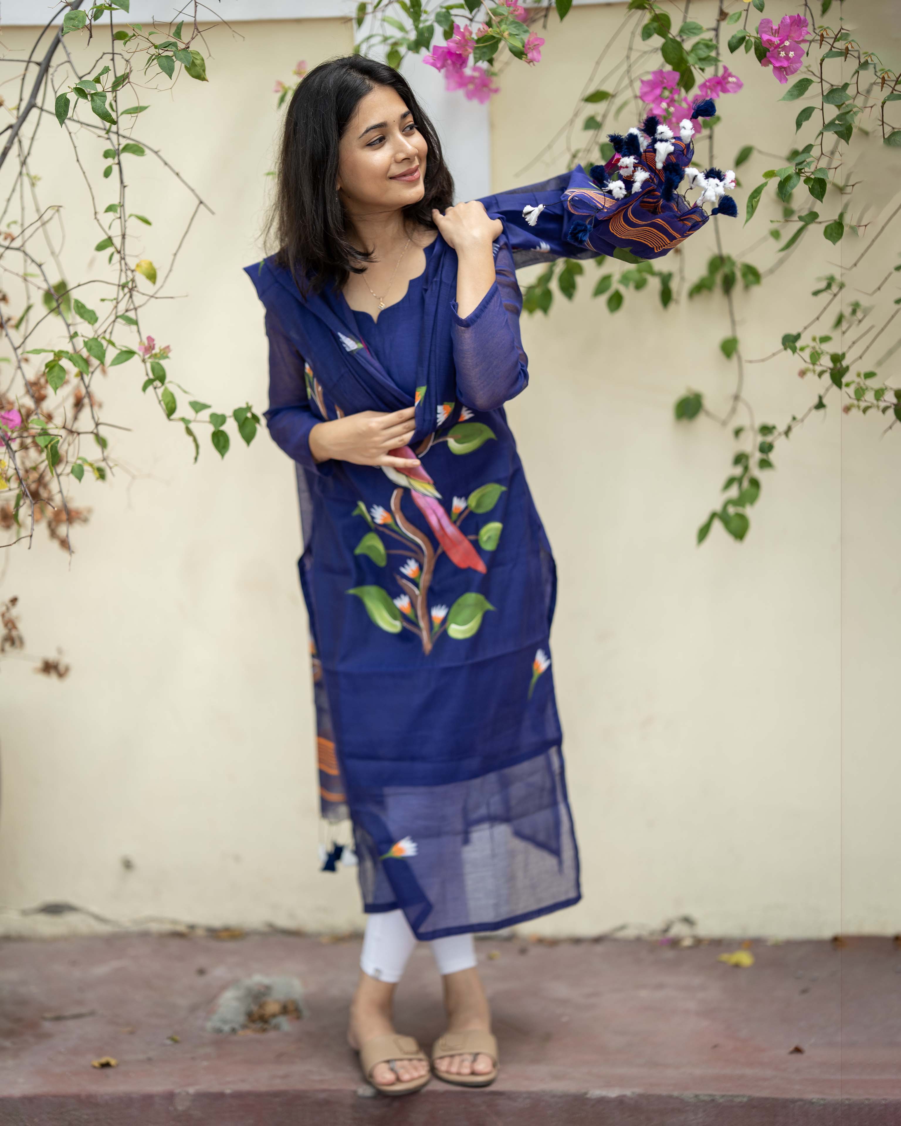 Handpainted Weaves Royal Blue Ethnic Top & Duppata