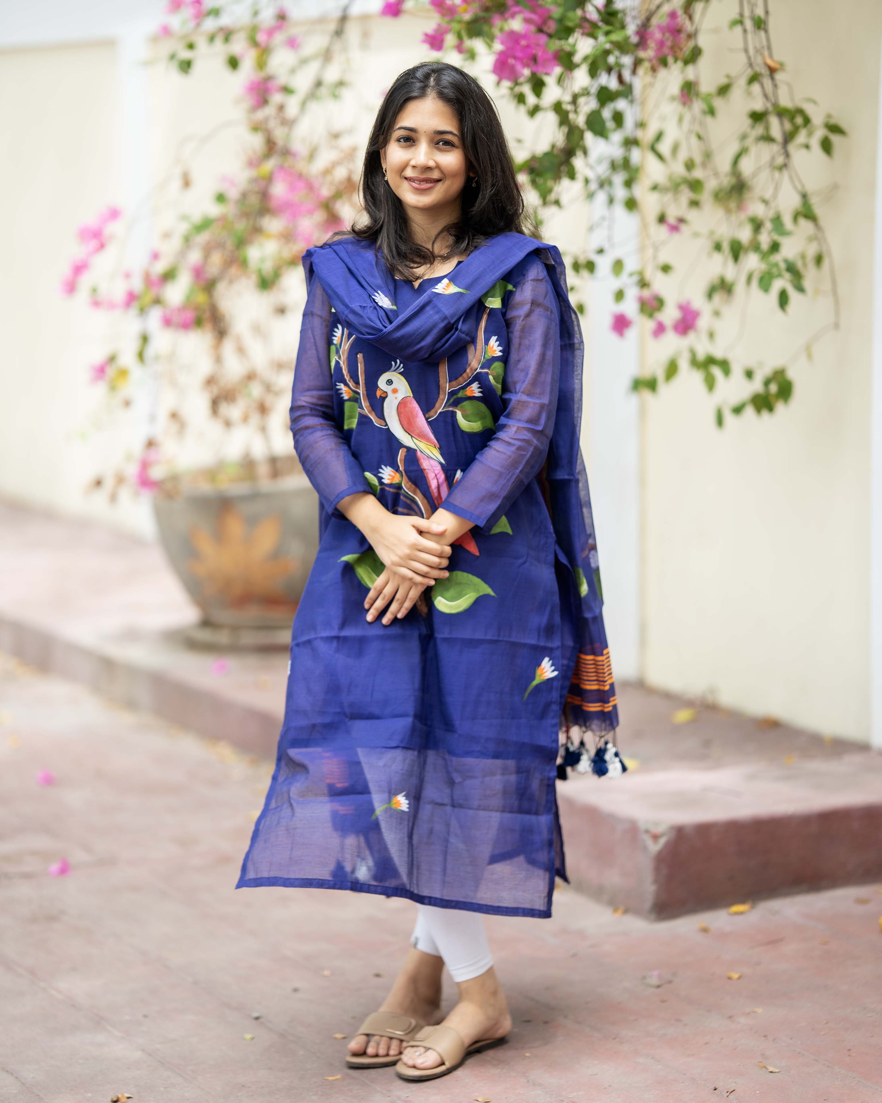 Handpainted Weaves Royal Blue Ethnic Top & Duppata