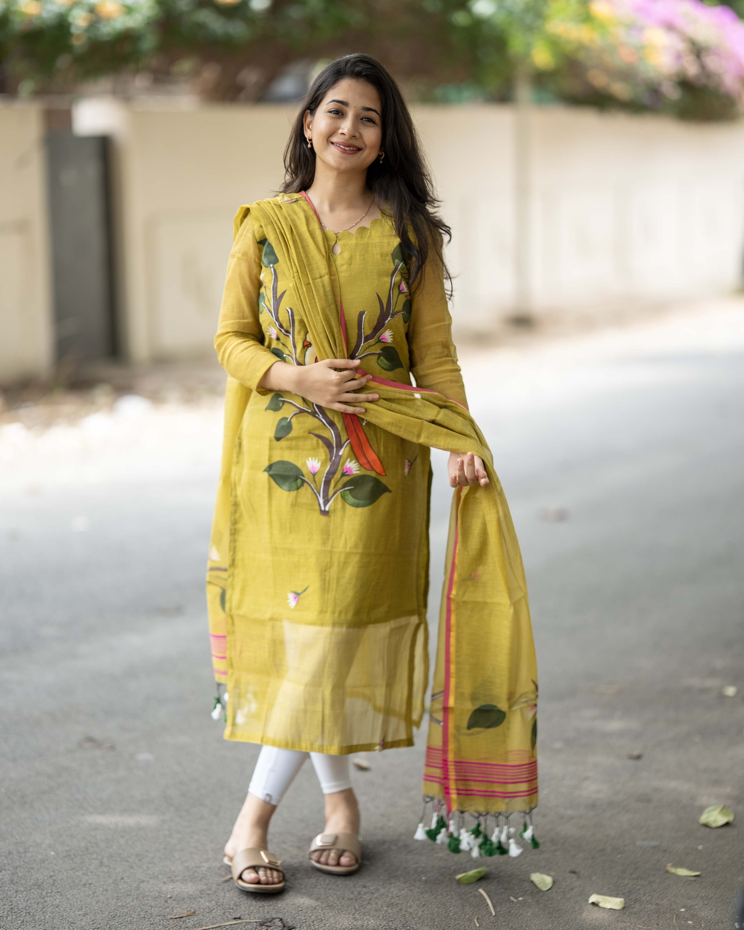 Handpainted Weaves Golden Vines Ethnic Top & Duppata