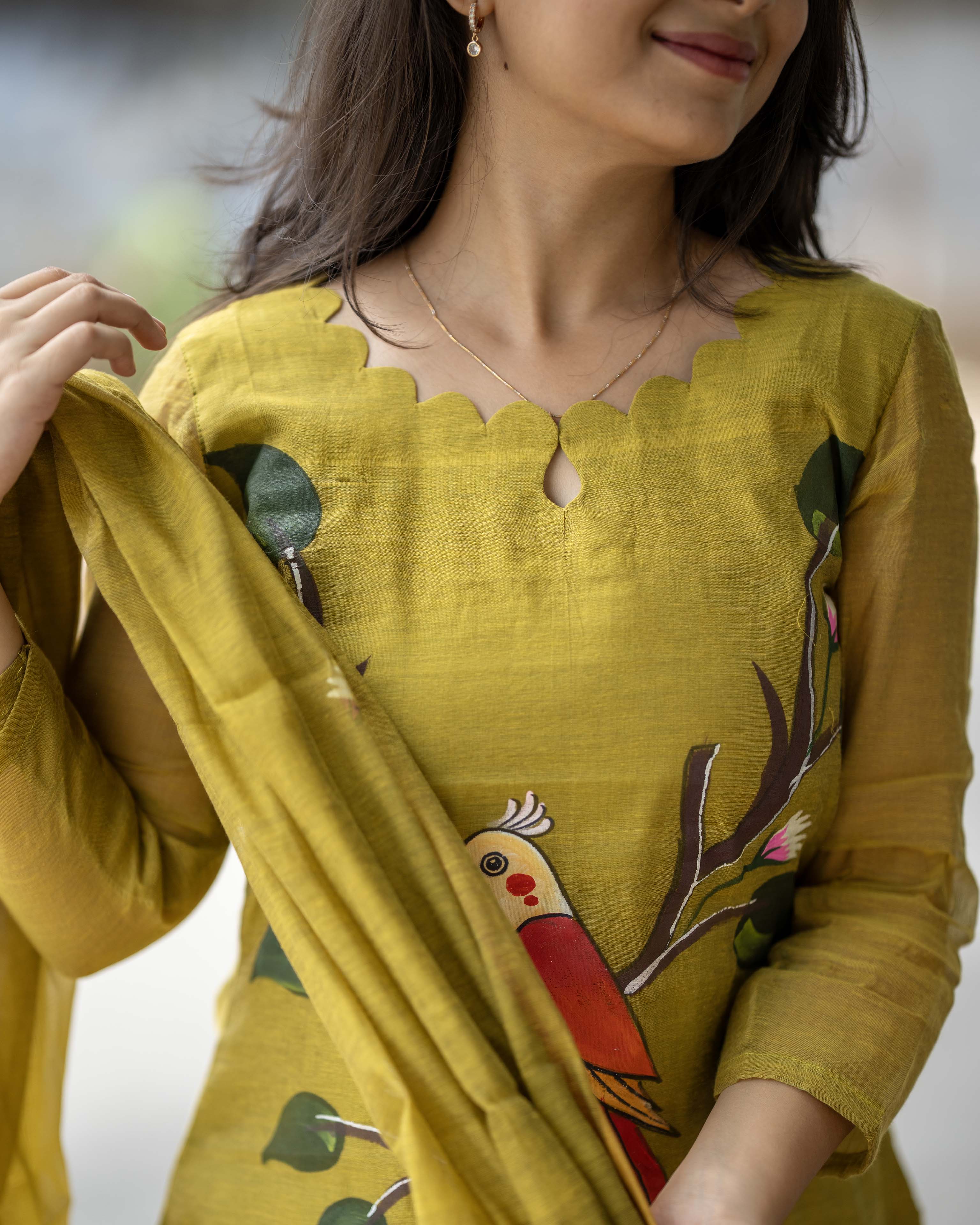 Handpainted Weaves Golden Vines Ethnic Top & Duppata