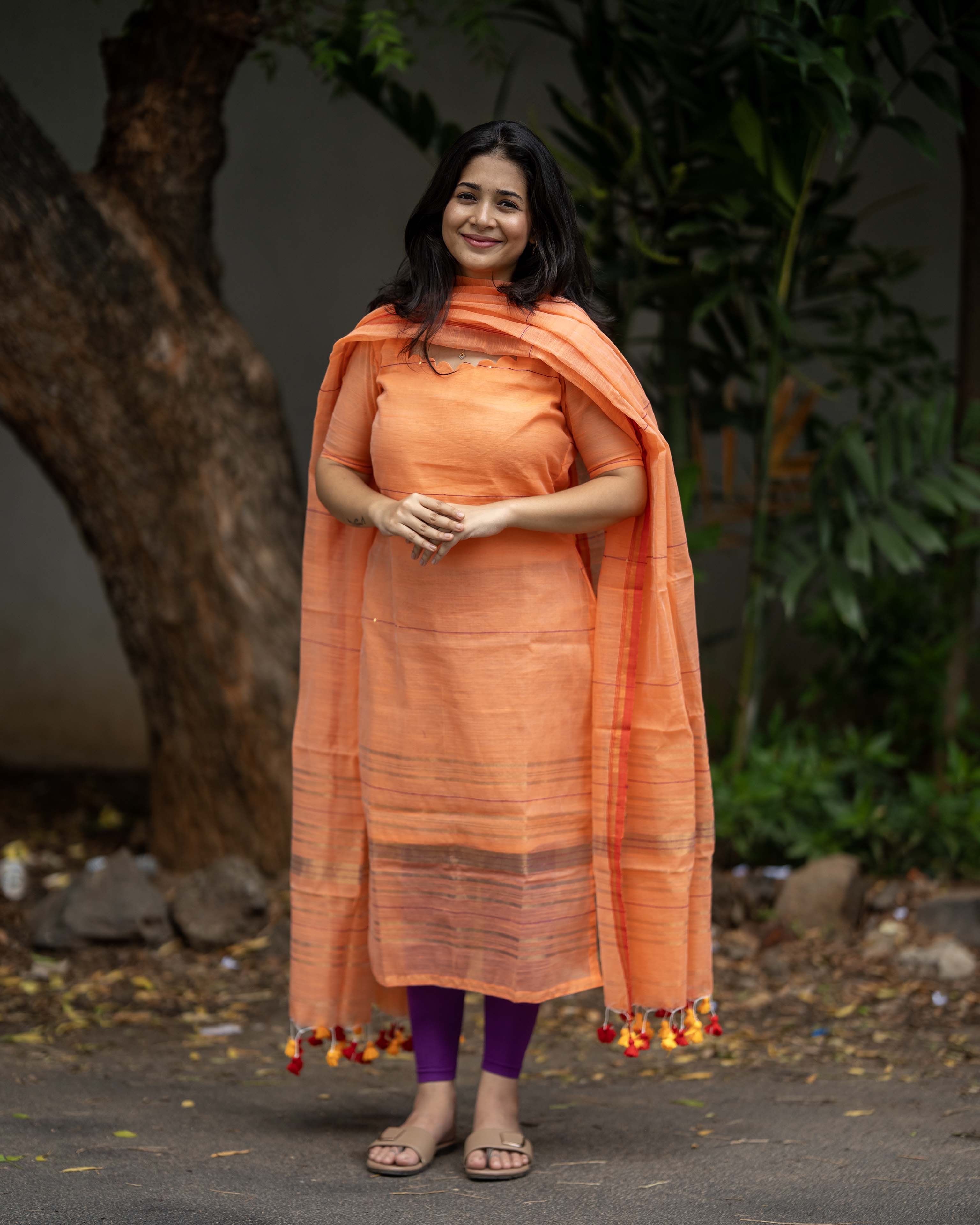 Peach Orange Top & Duppata
