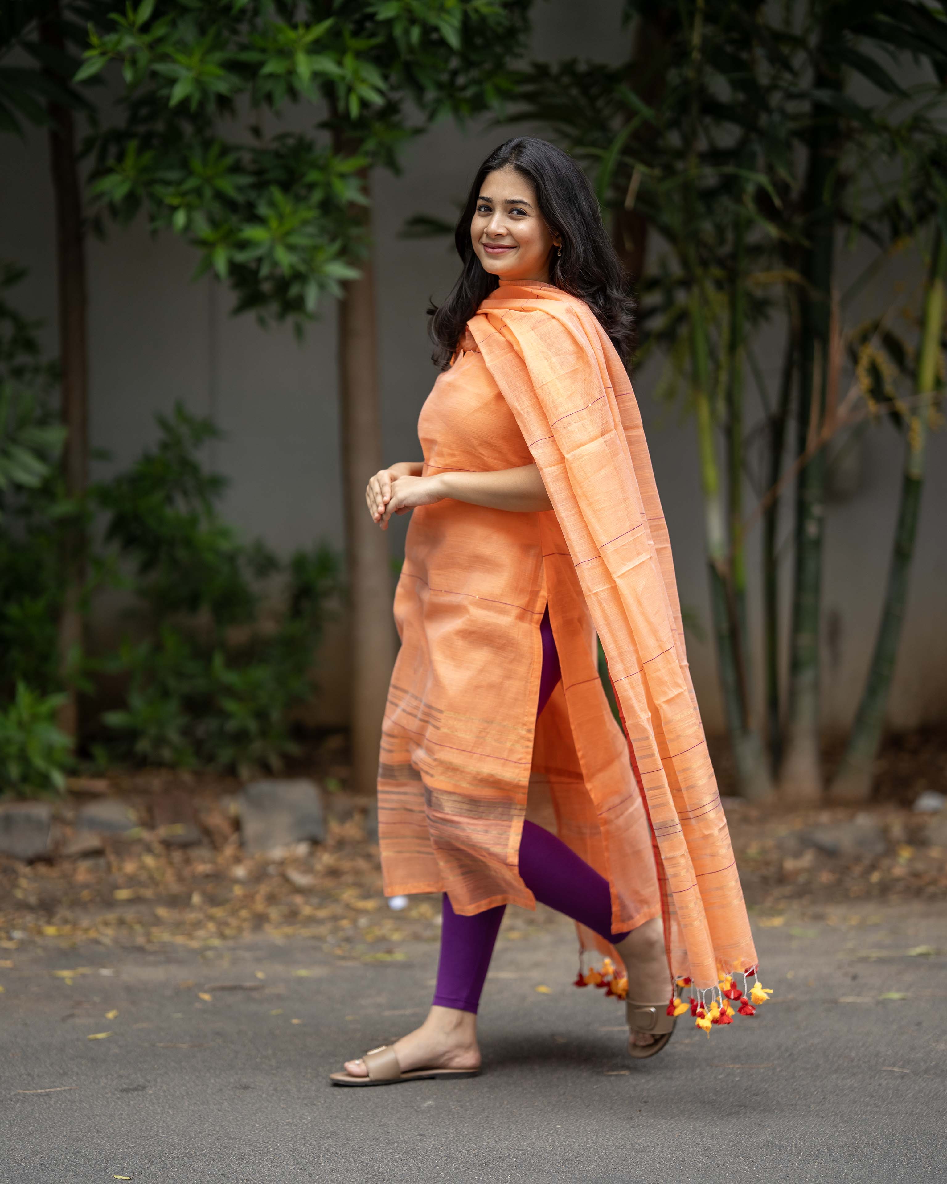 Peach Orange Top & Duppata