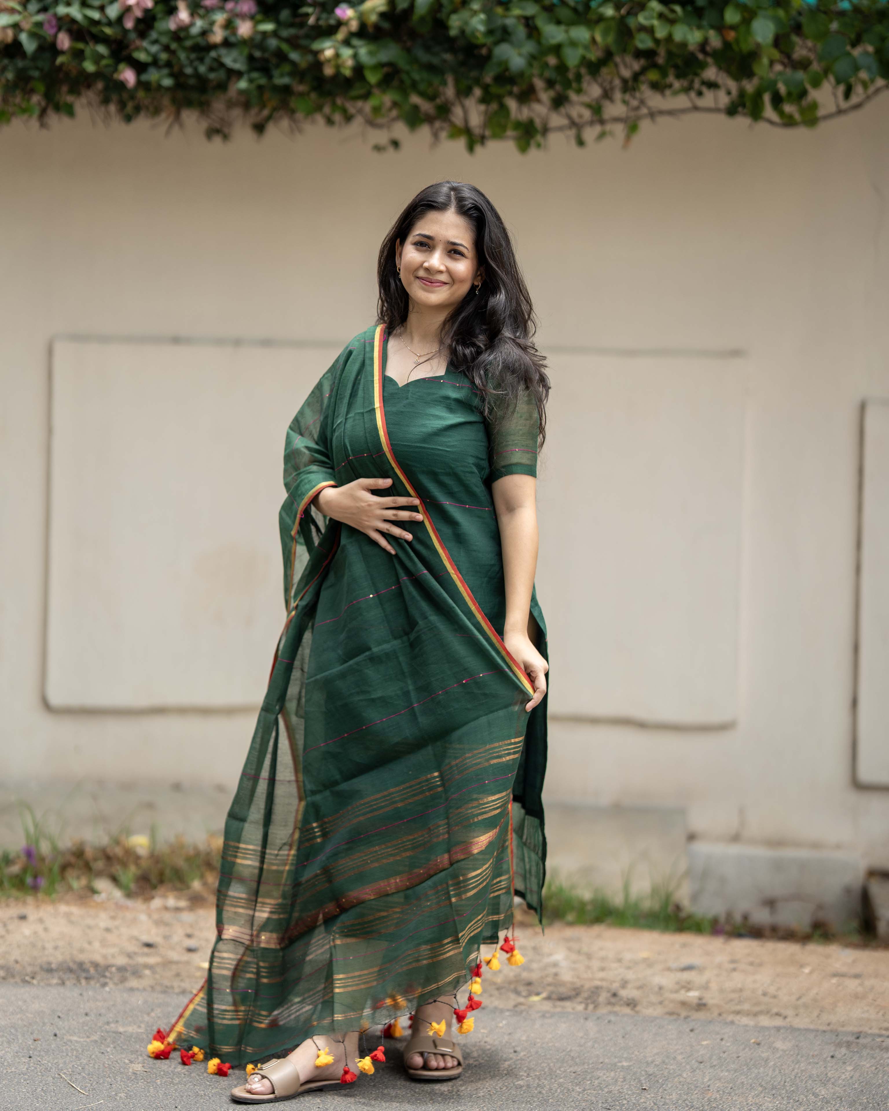 Bottle Green Top & Duppata