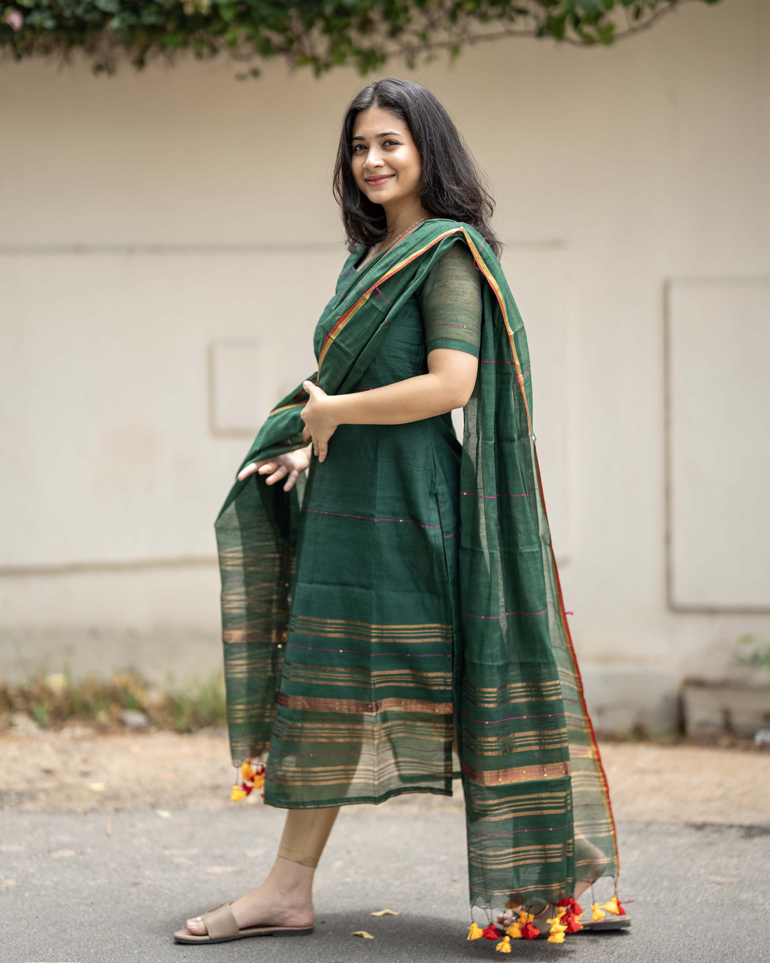 Bottle Green Top & Duppata