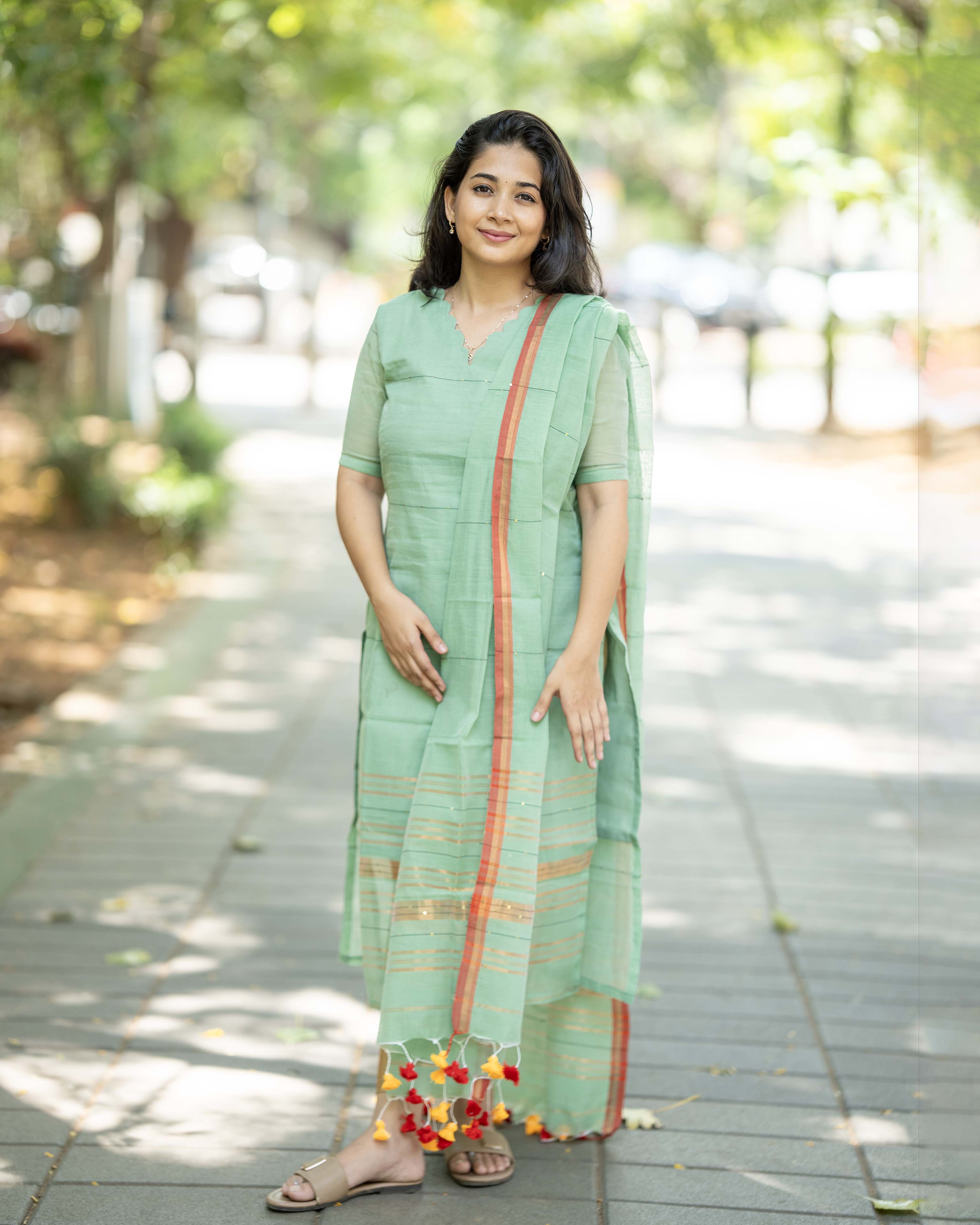 Pista Green Ethnic Top & Duppata