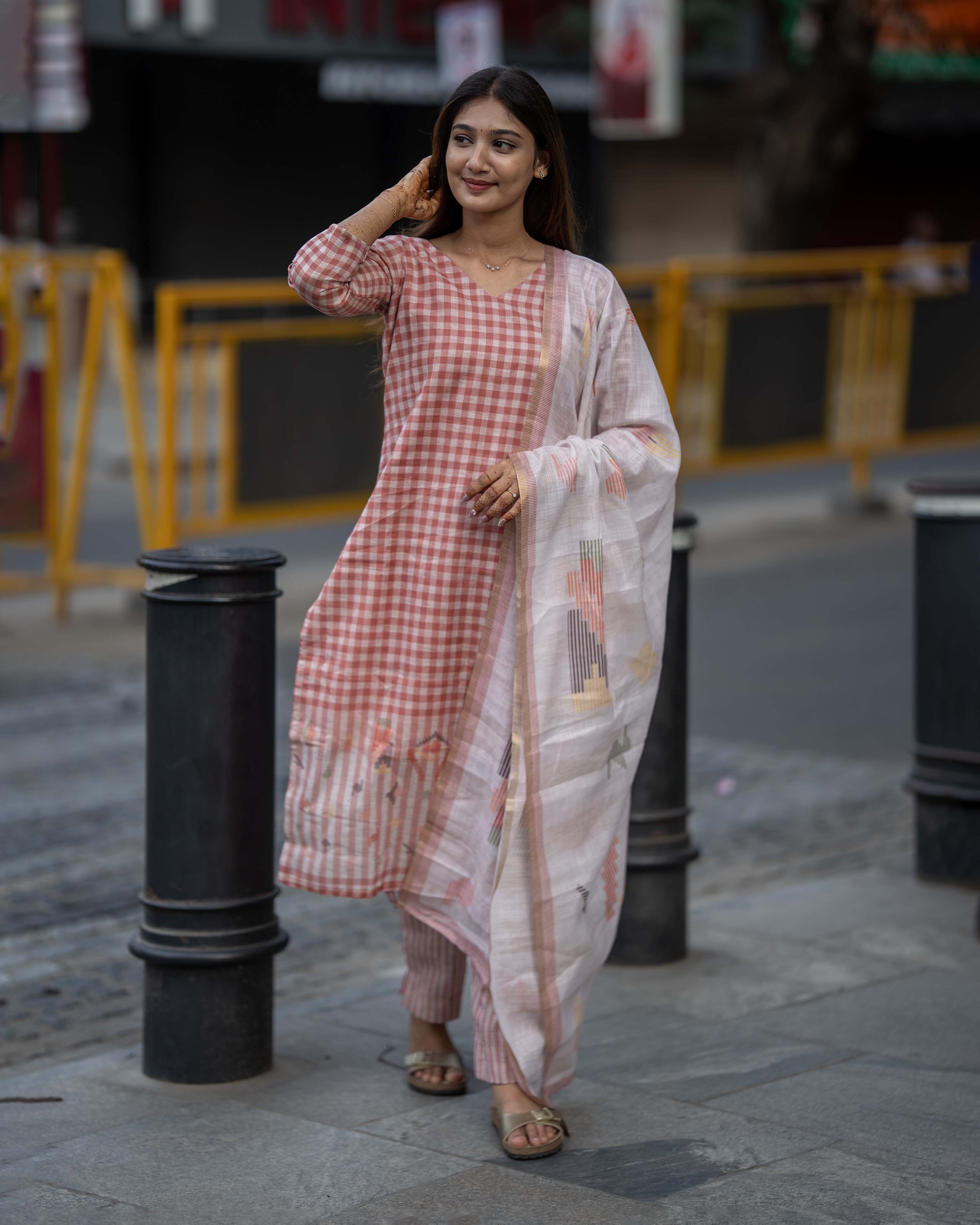 Peach Pink Checks 3-Piece Set