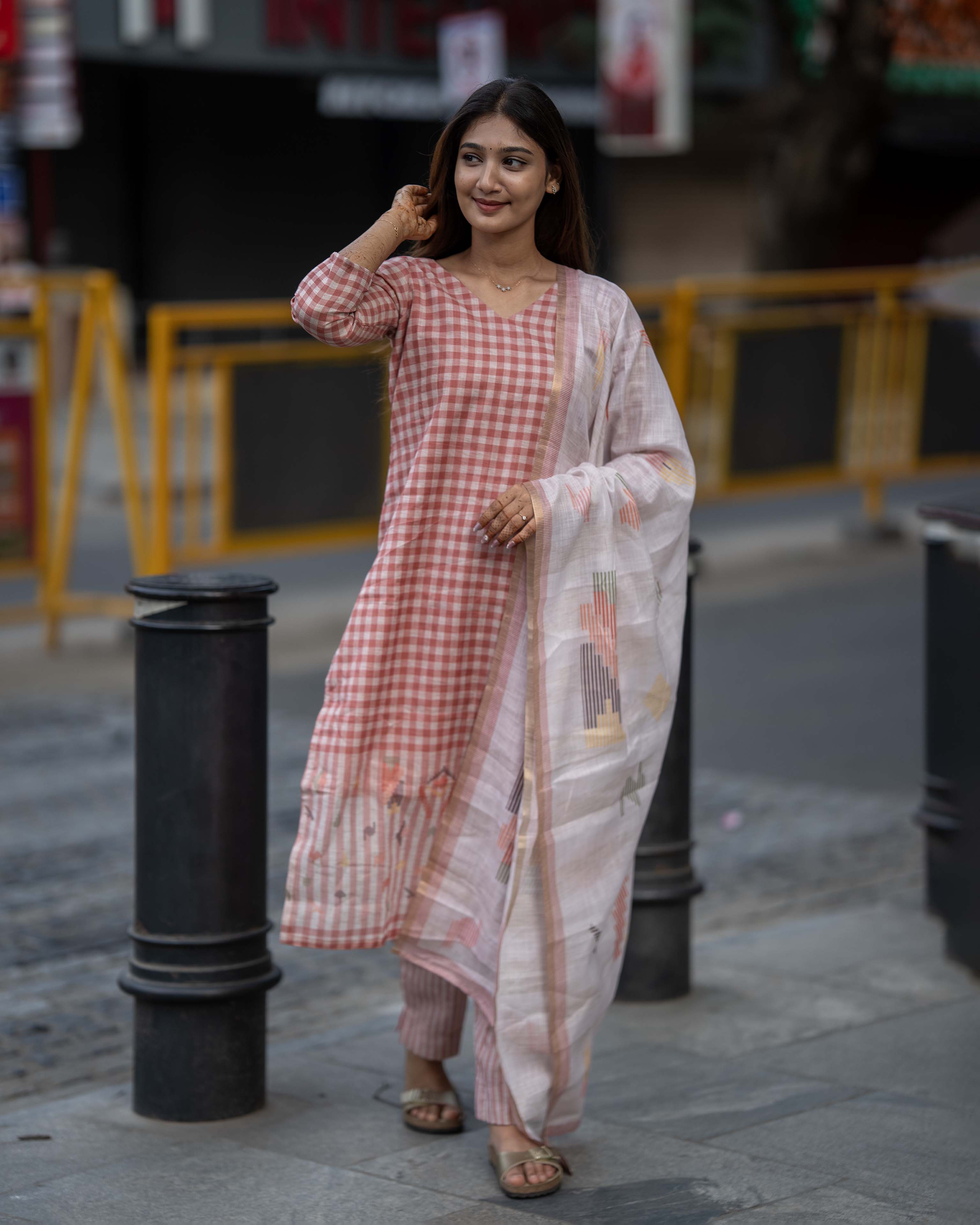 Peach Pink Checks 3-Piece Set