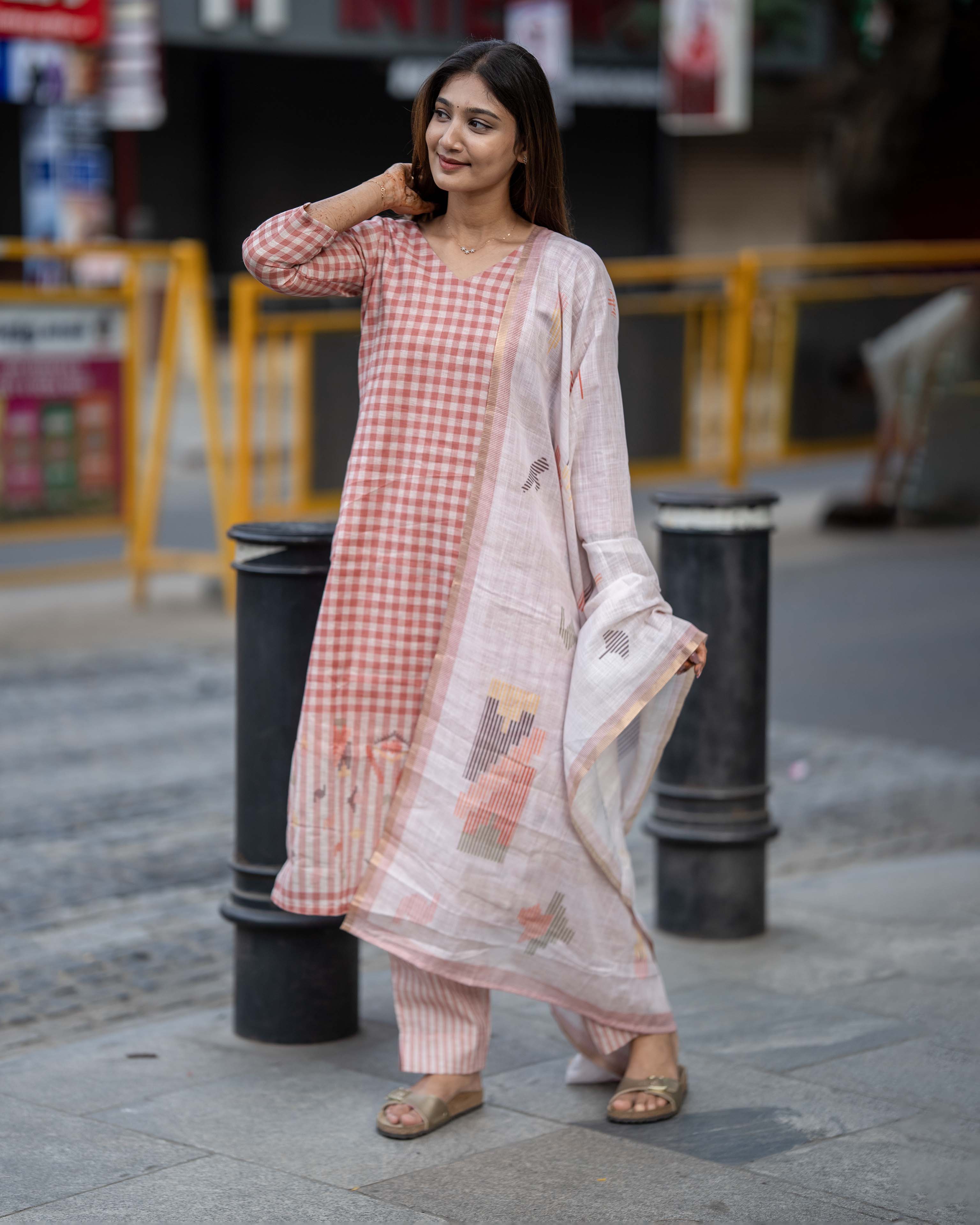 Peach Pink Checks 3-Piece Set