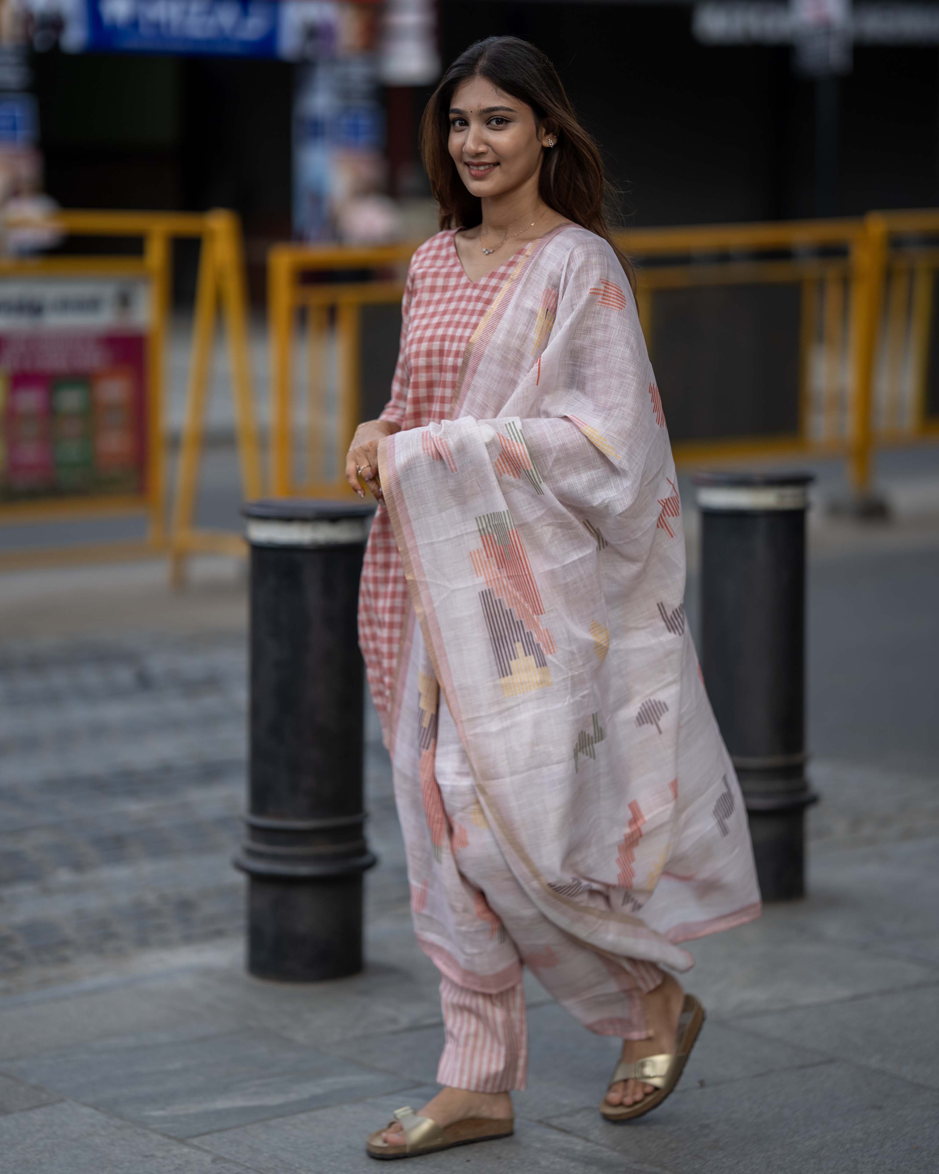 Peach Pink Checks 3-Piece Set