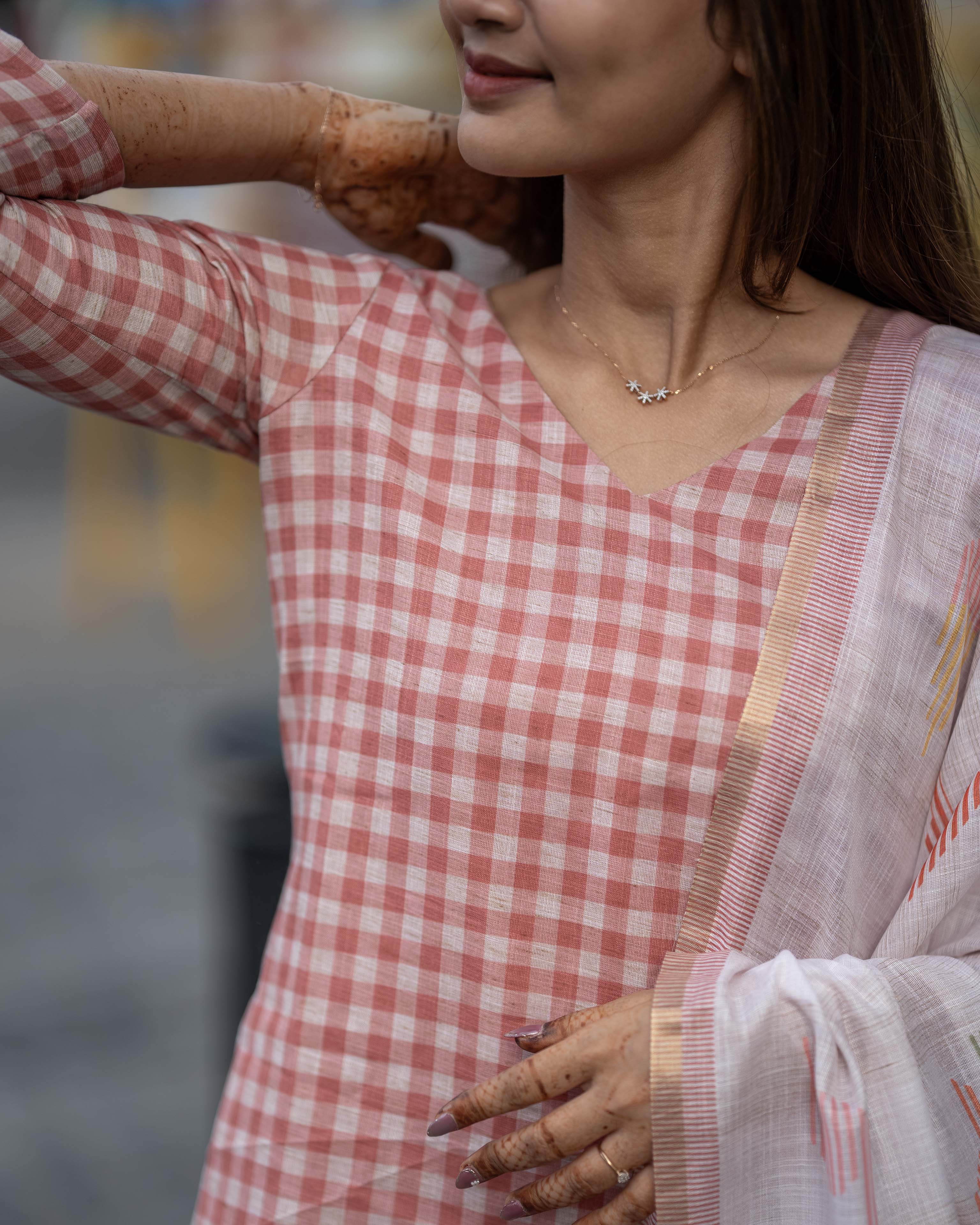 Peach Pink Checks 3-Piece Set
