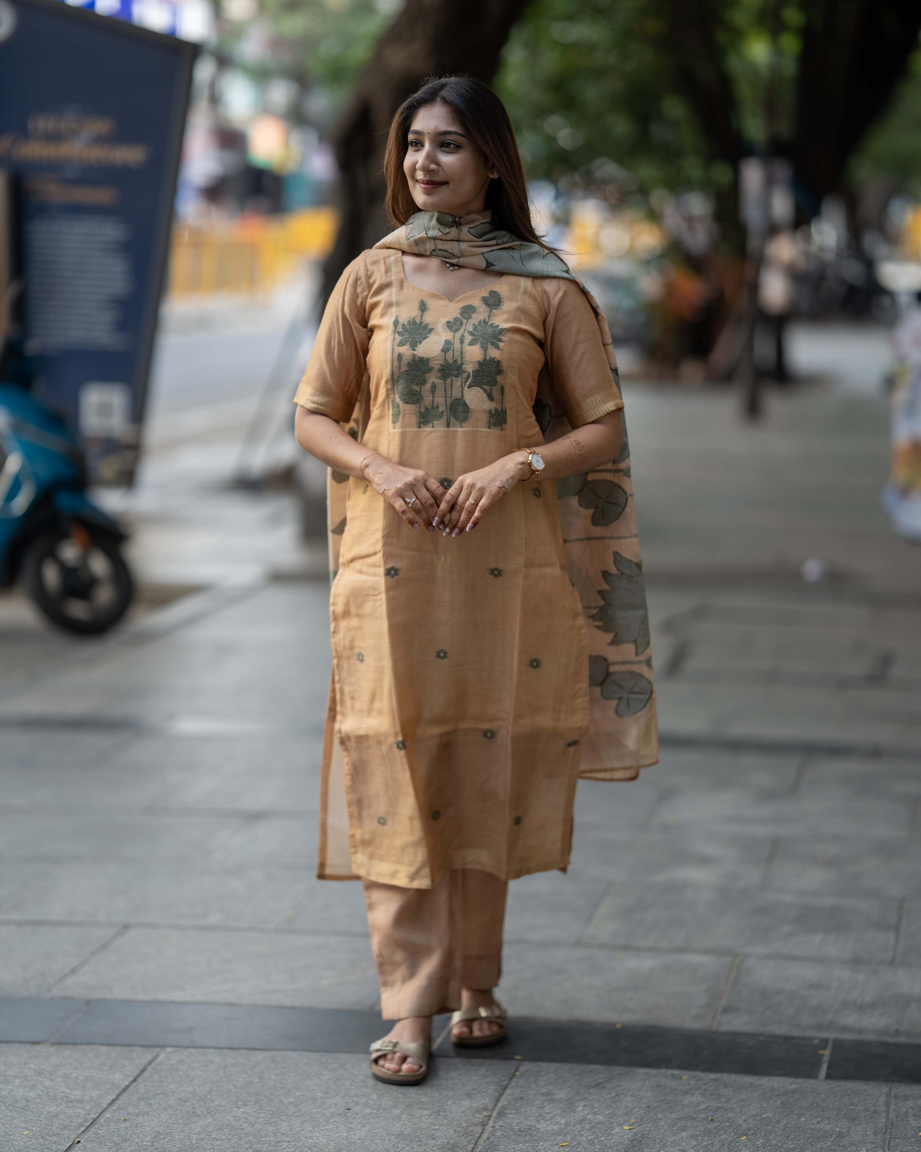 Mustard Brown Floral Printed 3-Piece Set
