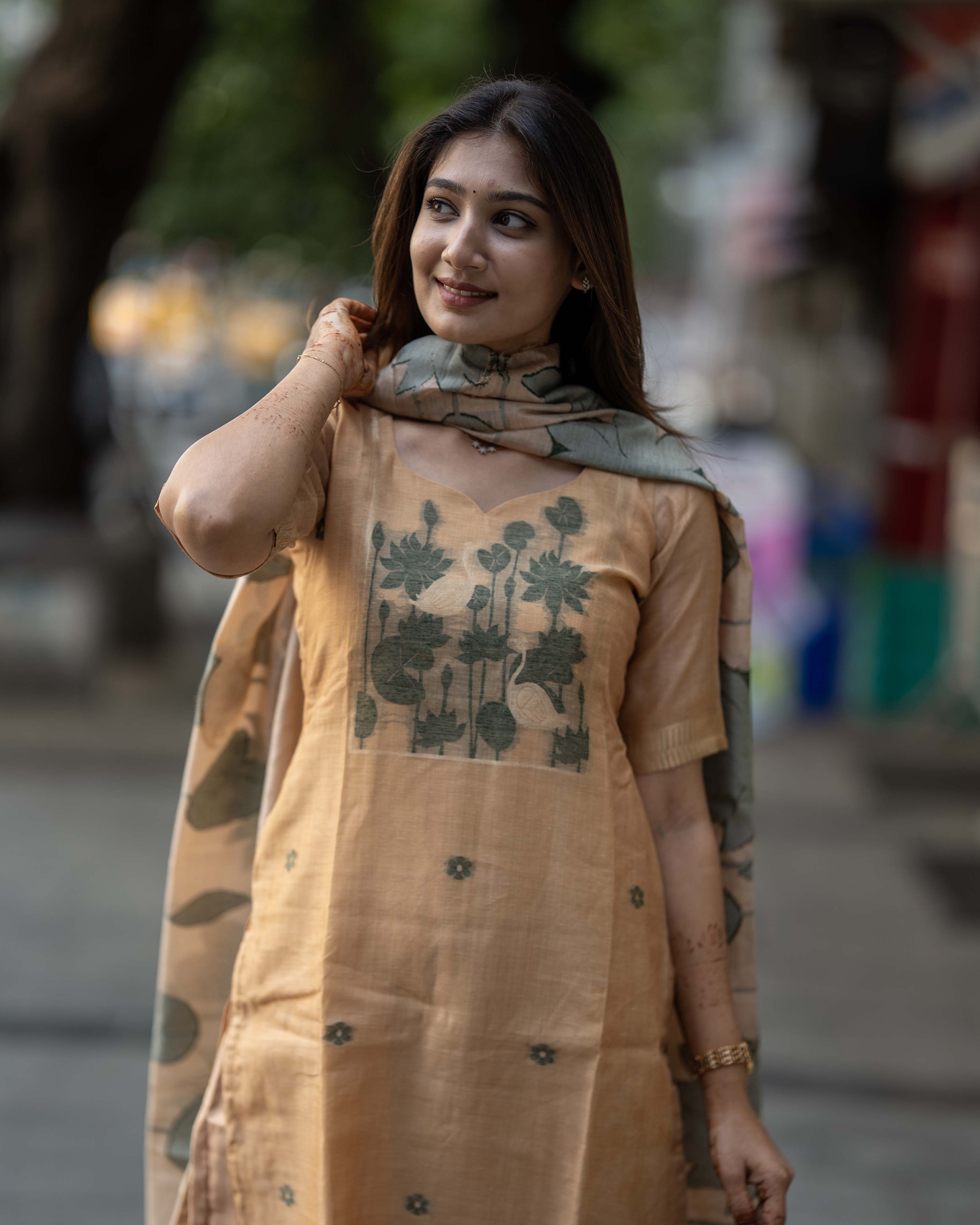 Mustard Brown Floral Printed 3-Piece Set