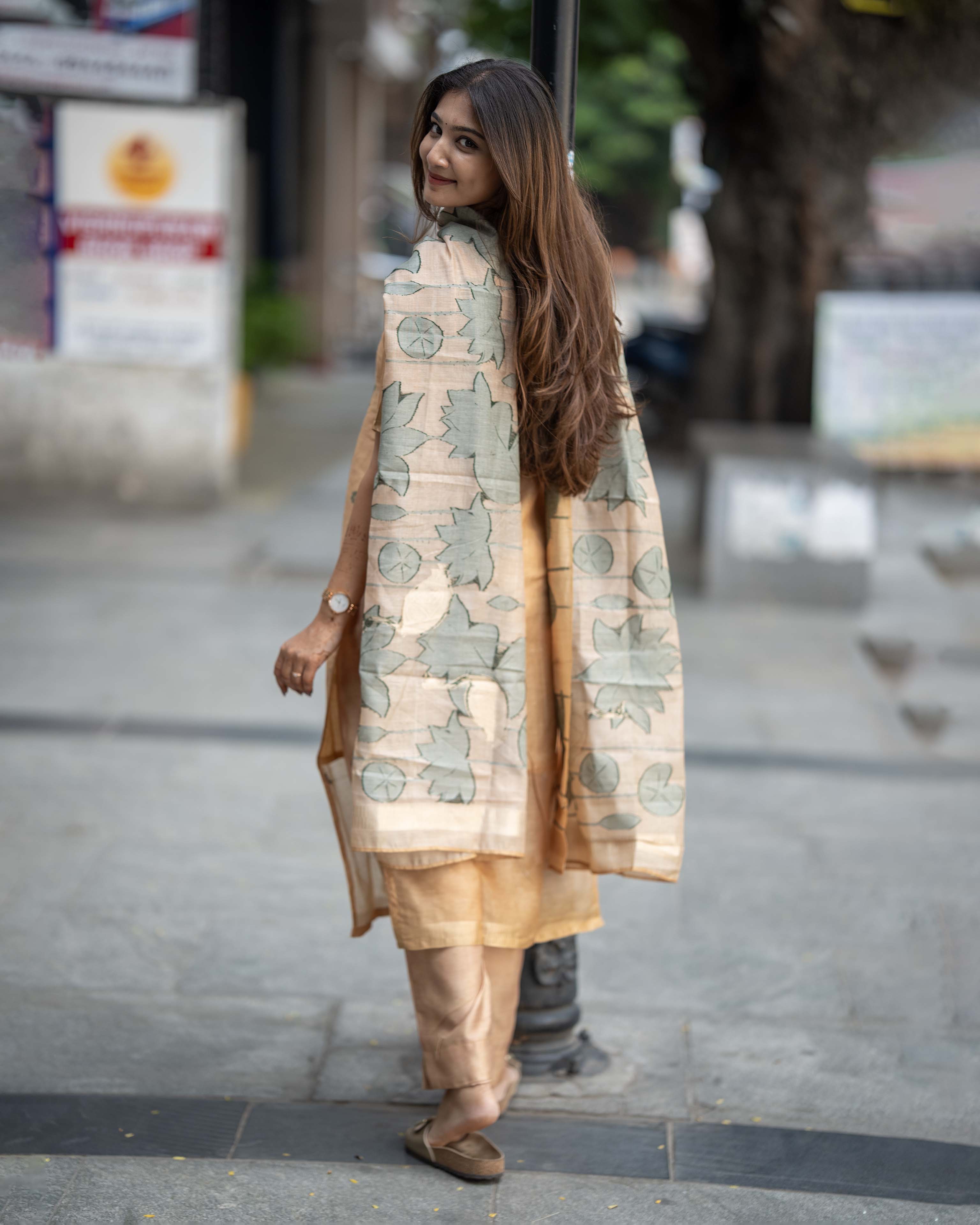 Mustard Brown Floral Printed 3-Piece Set