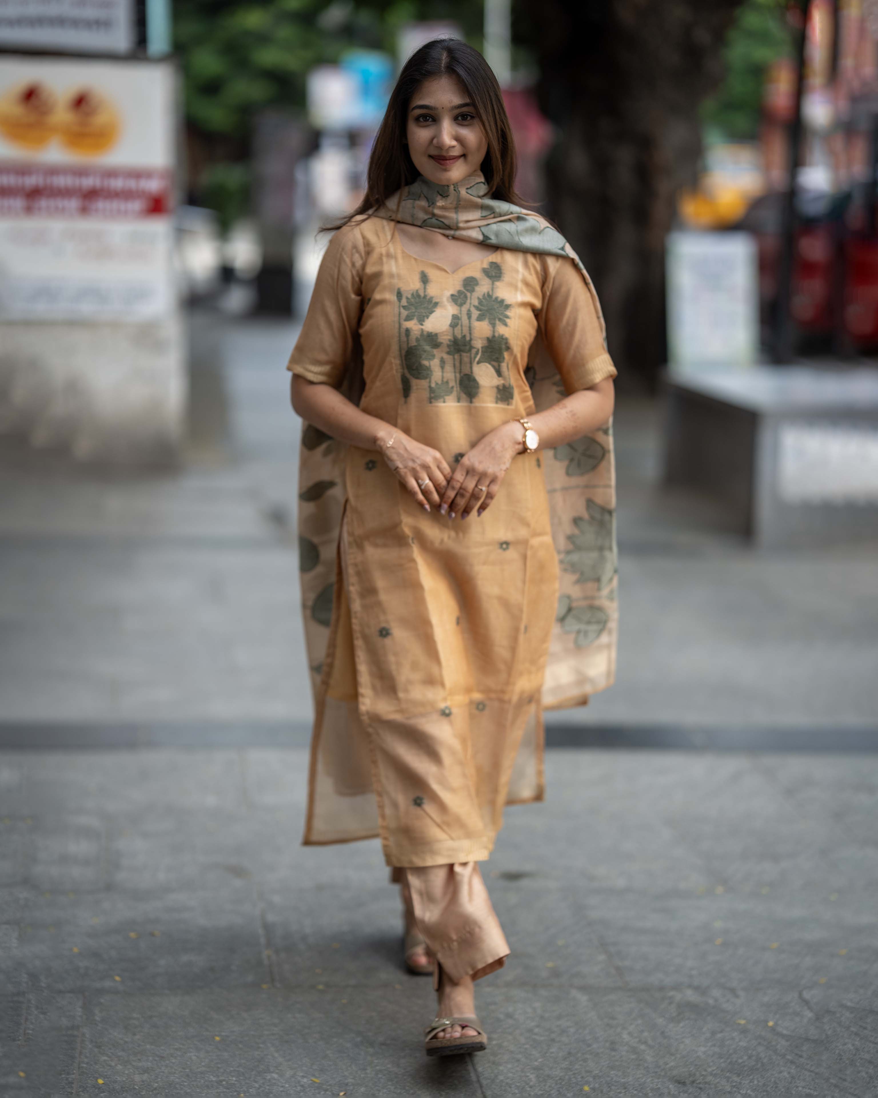 Mustard Brown Floral Printed 3-Piece Set