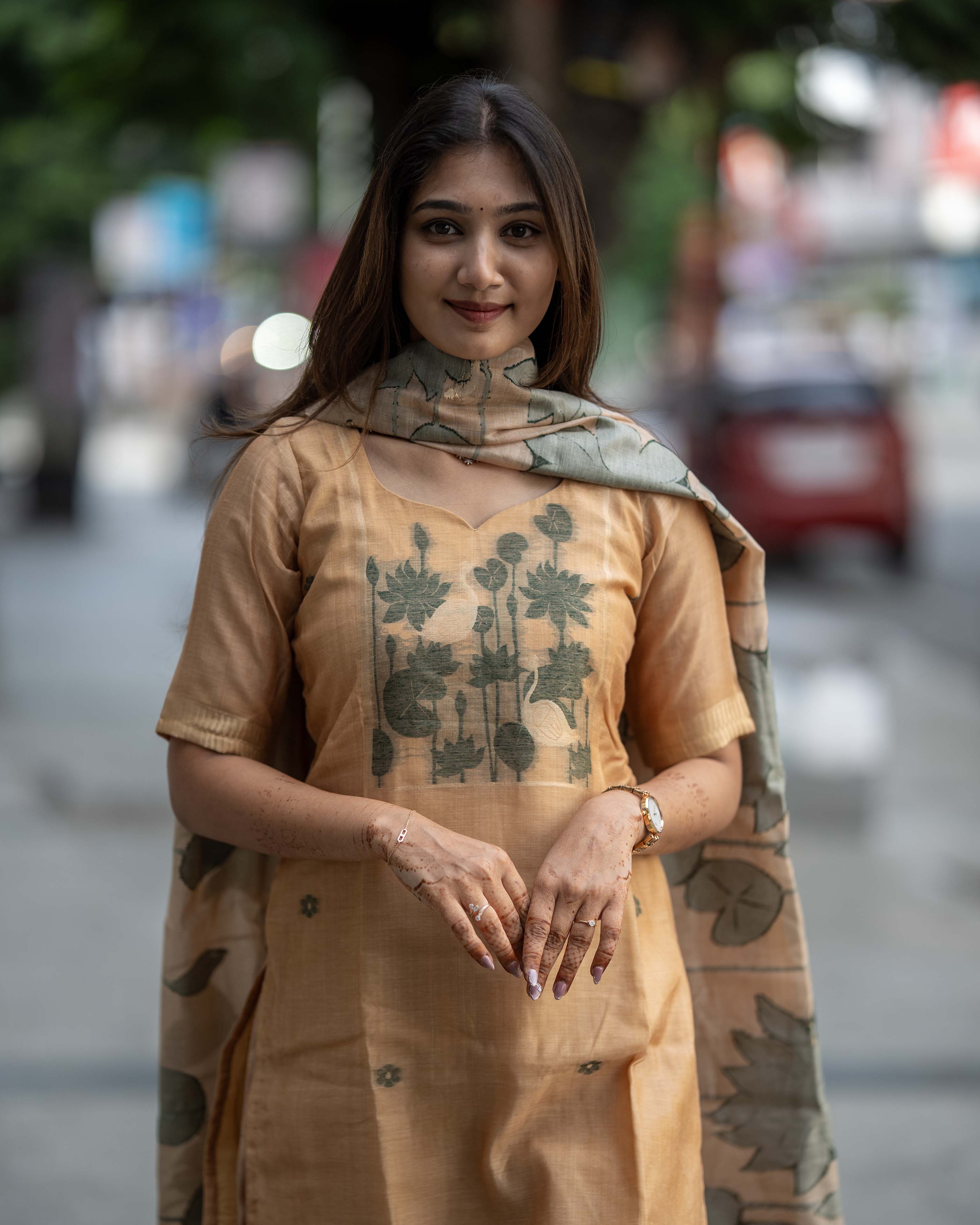 Mustard Brown Floral Printed 3-Piece Set
