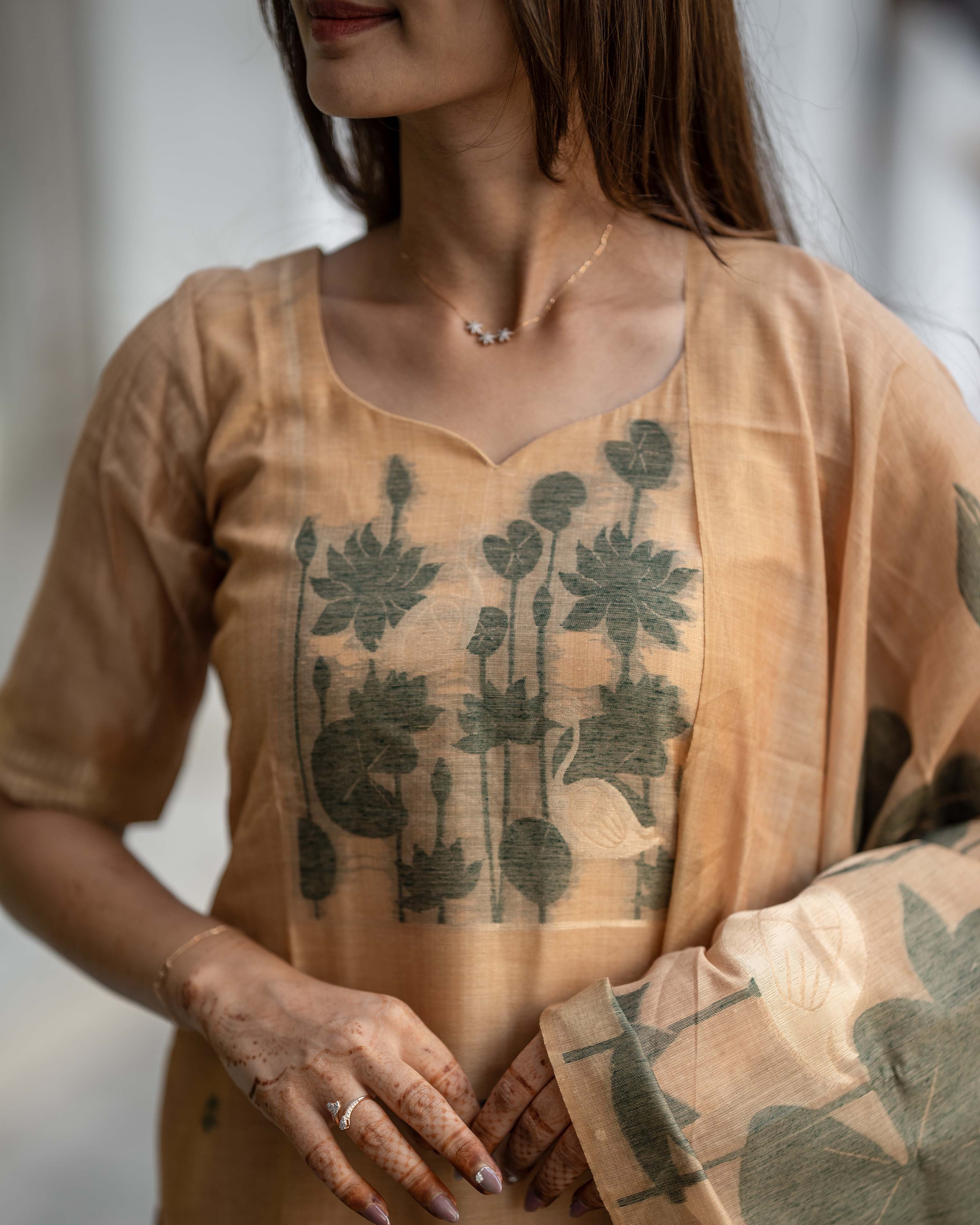 Mustard Brown Floral Printed 3-Piece Set