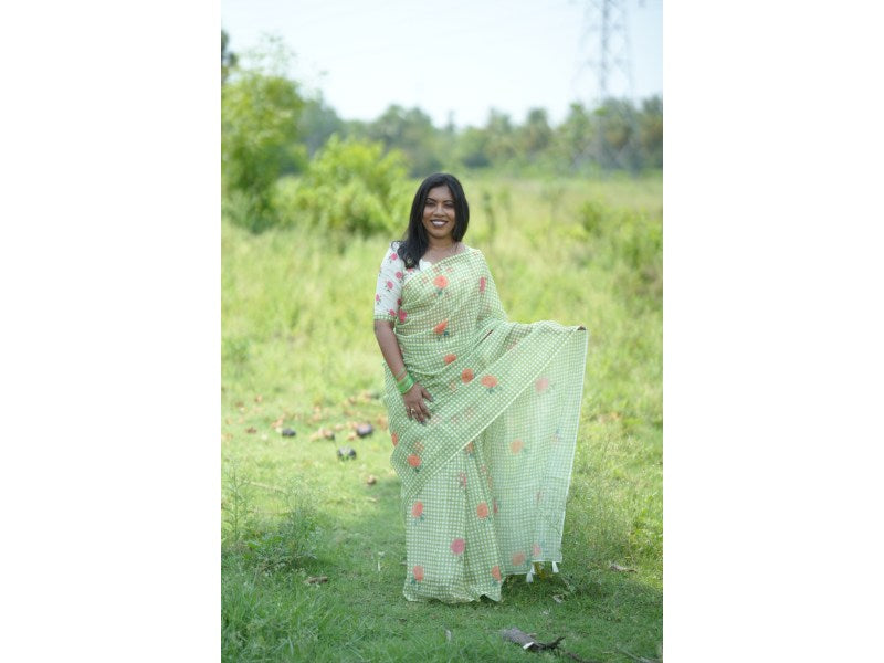 Nature Checks Floral Saree