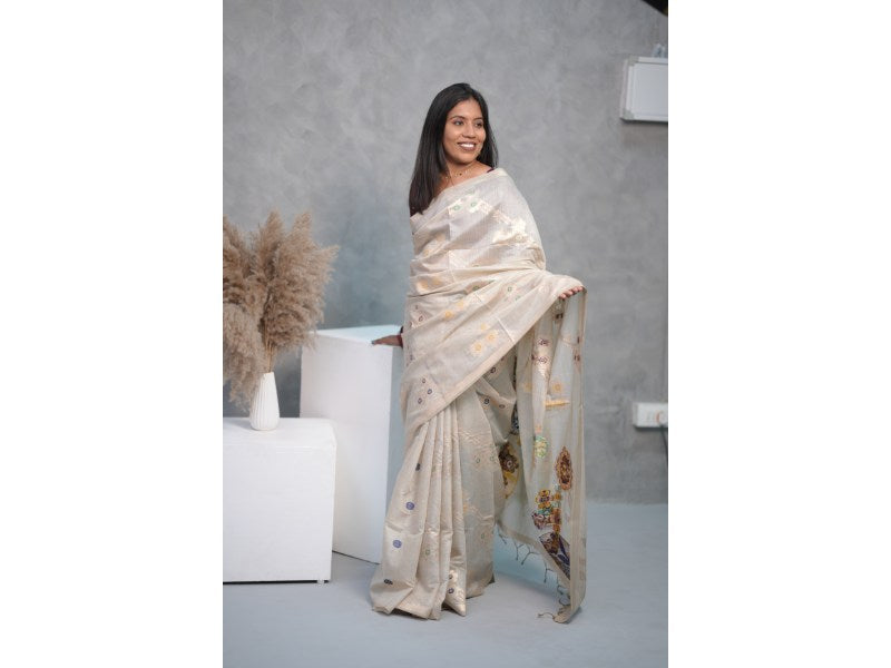 Soft Bloom Tussar Silver