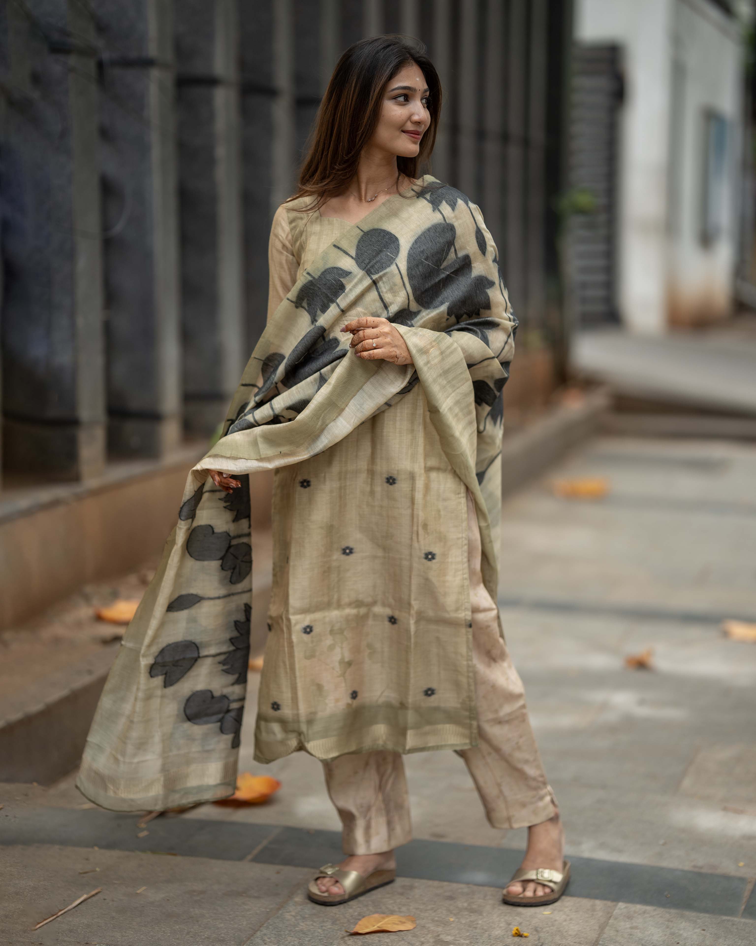 Olive Beige Floral Printed 3-Piece Set