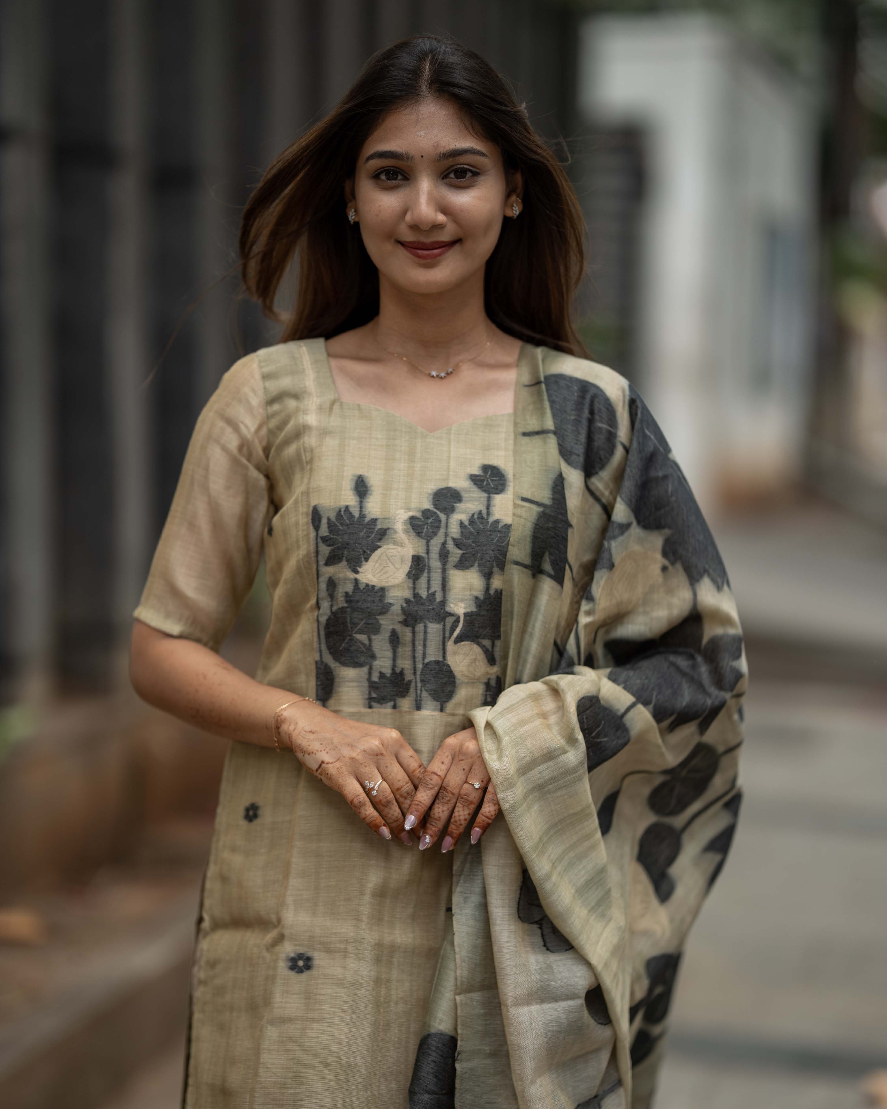 Olive Beige Floral Printed 3-Piece Set