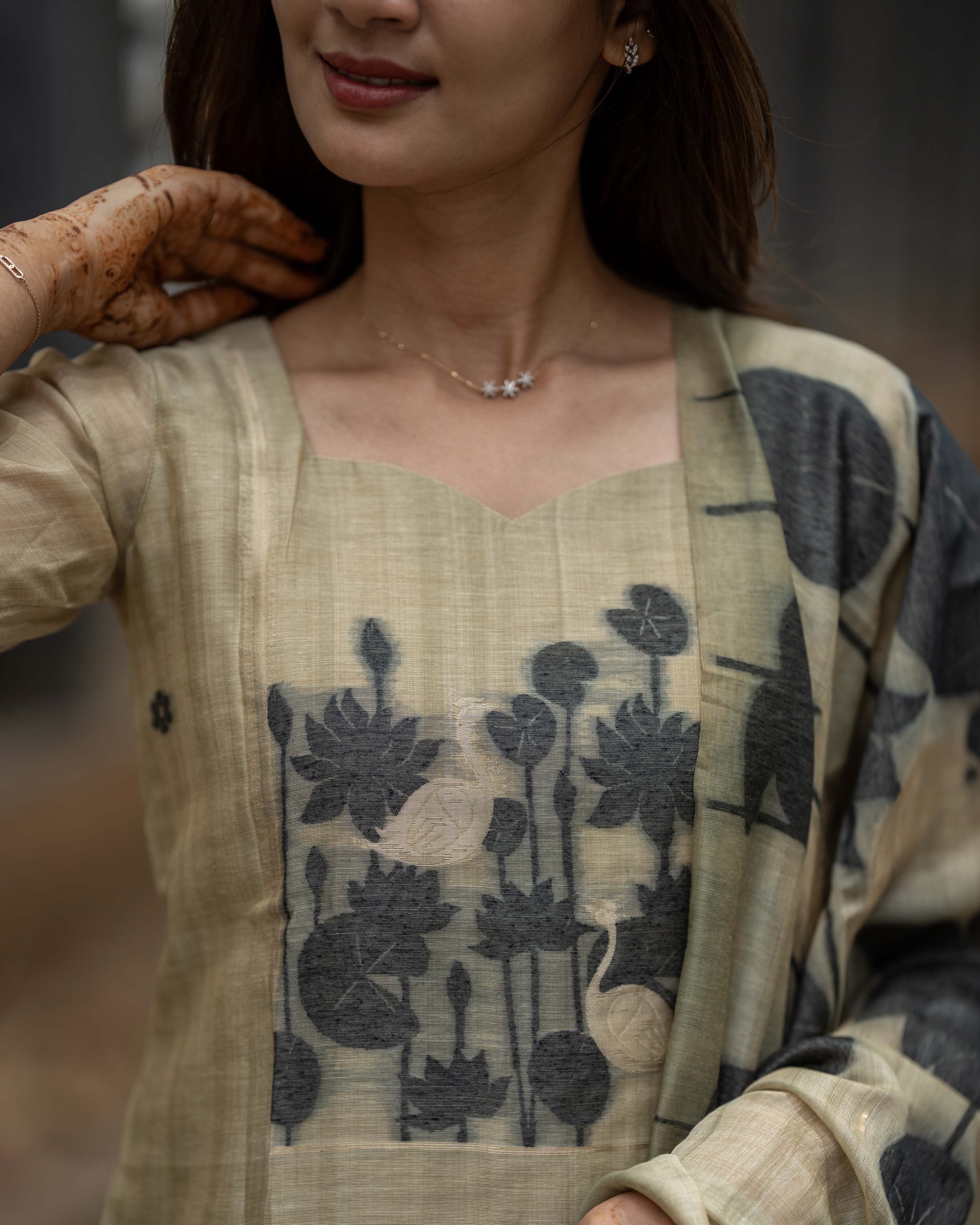 Olive Beige Floral Printed 3-Piece Set