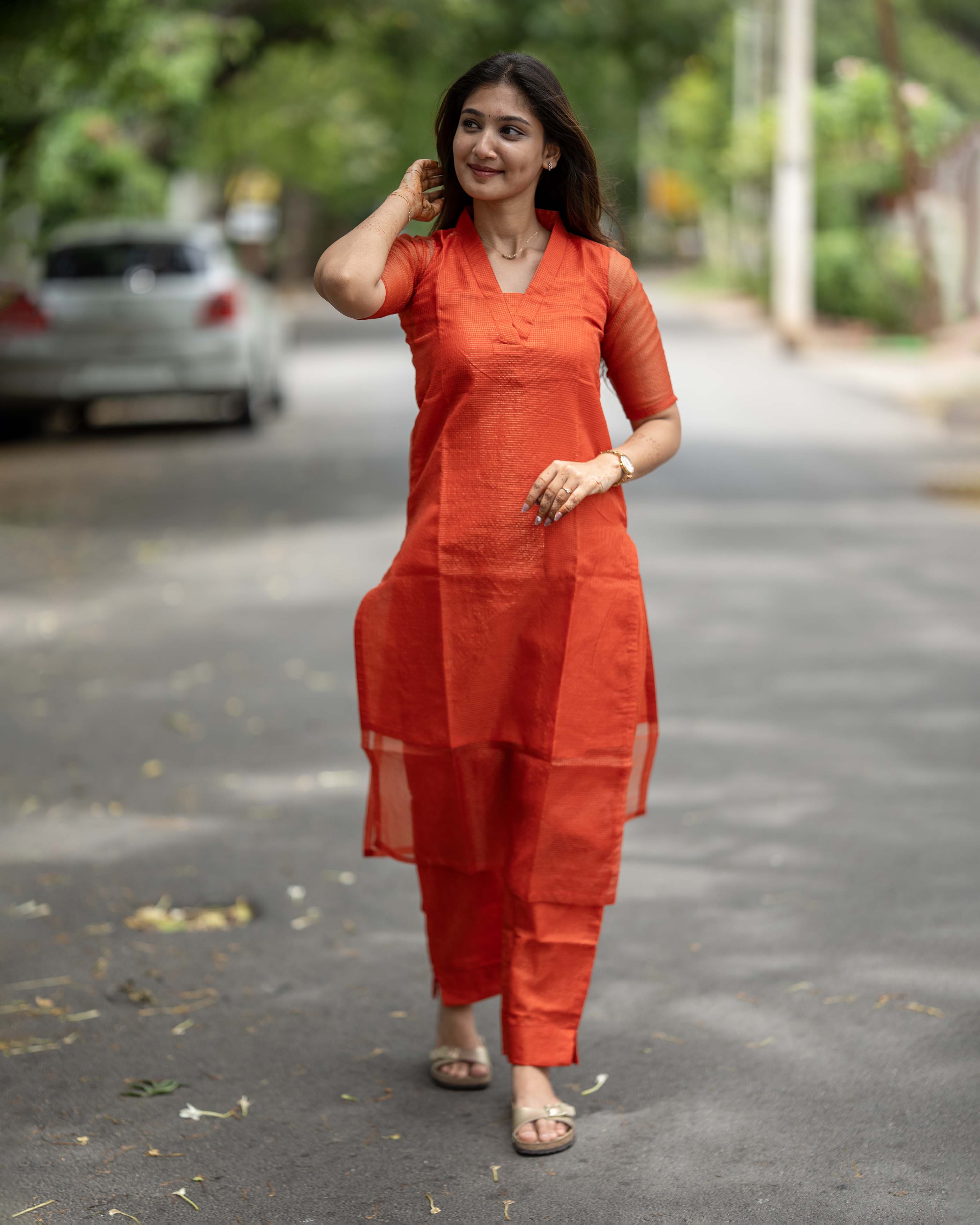 Vermilion Red Solid Co-ord Set