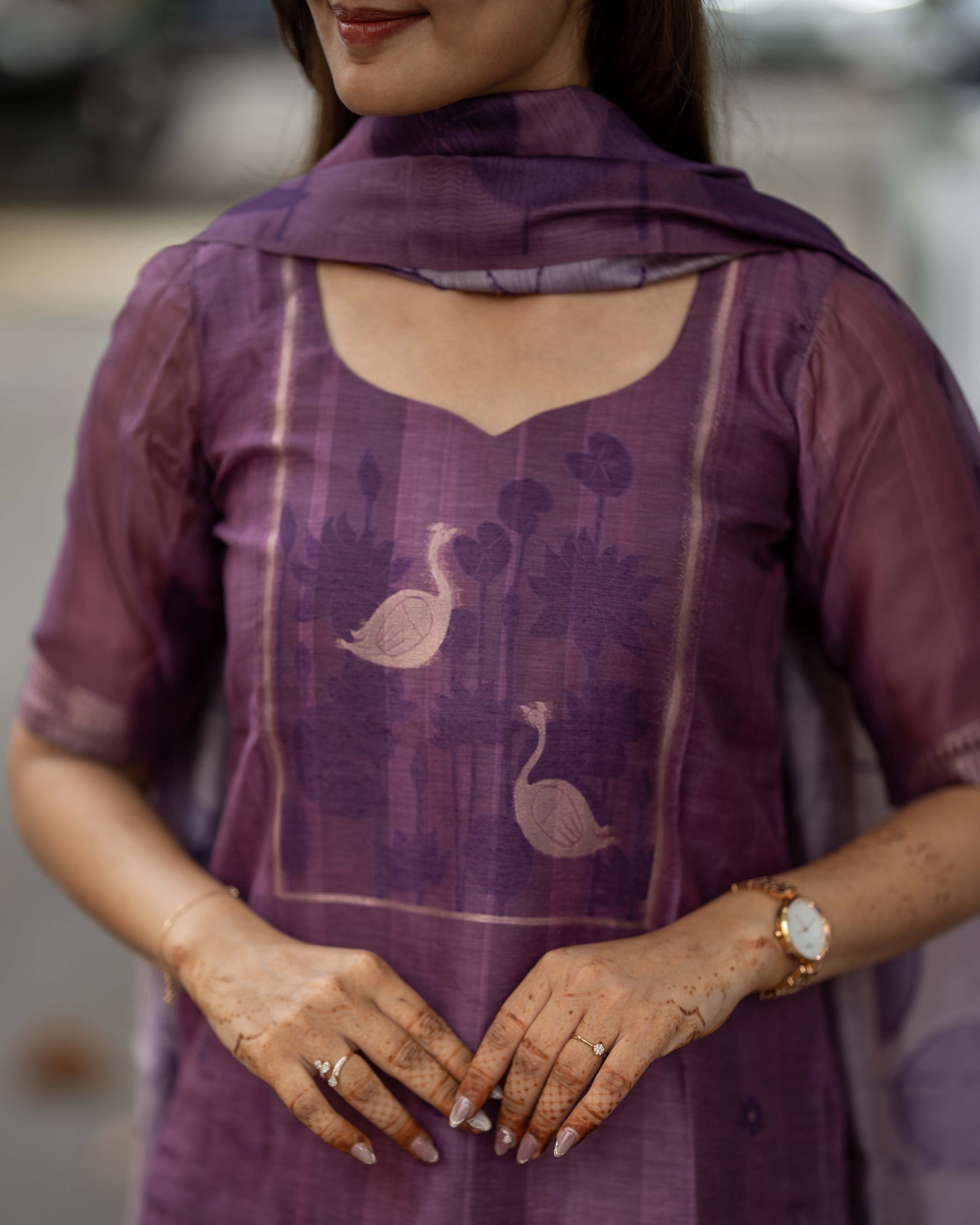 Plum Purple Floral Printed 3-Piece Set