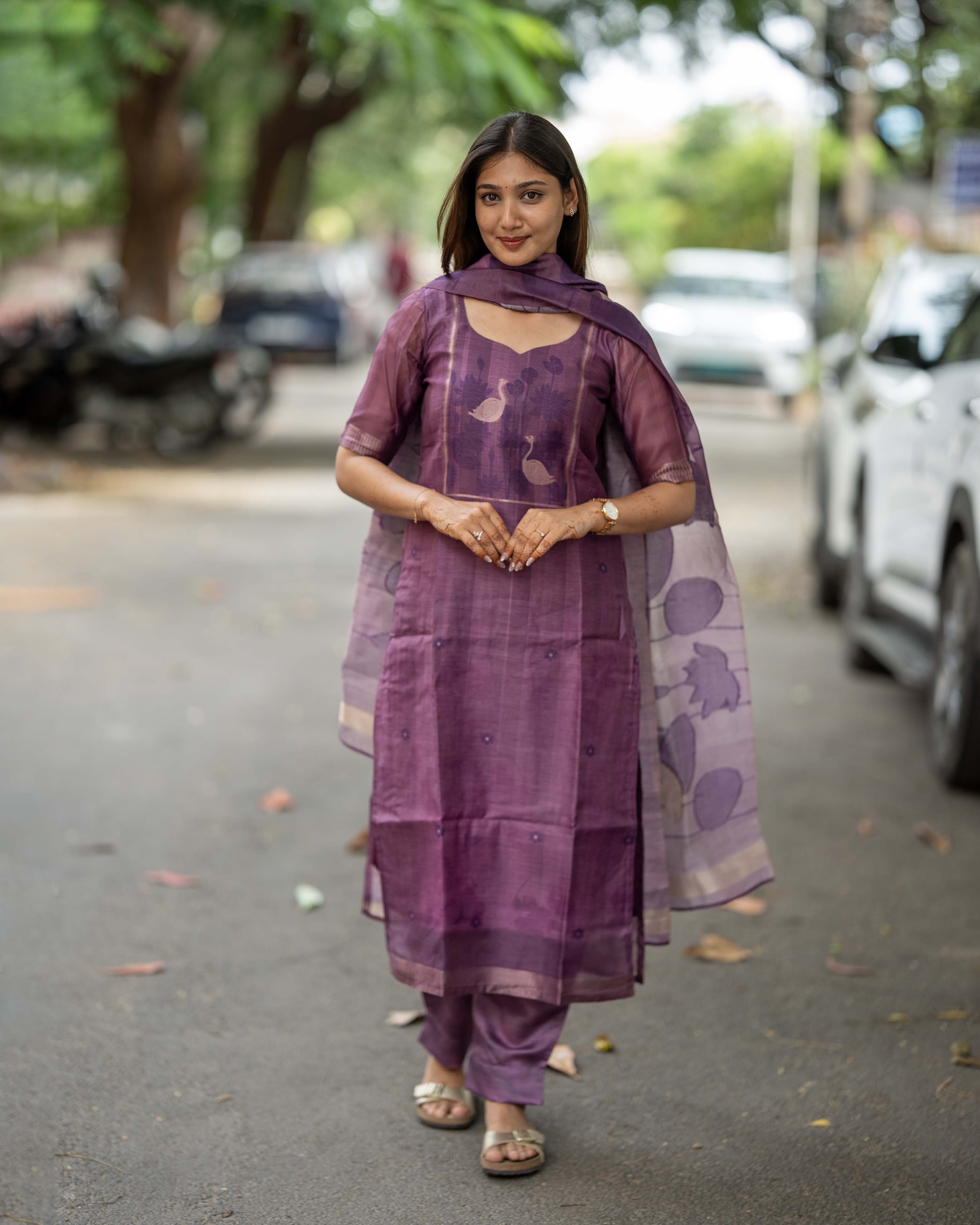 Plum Purple Floral Printed 3-Piece Set