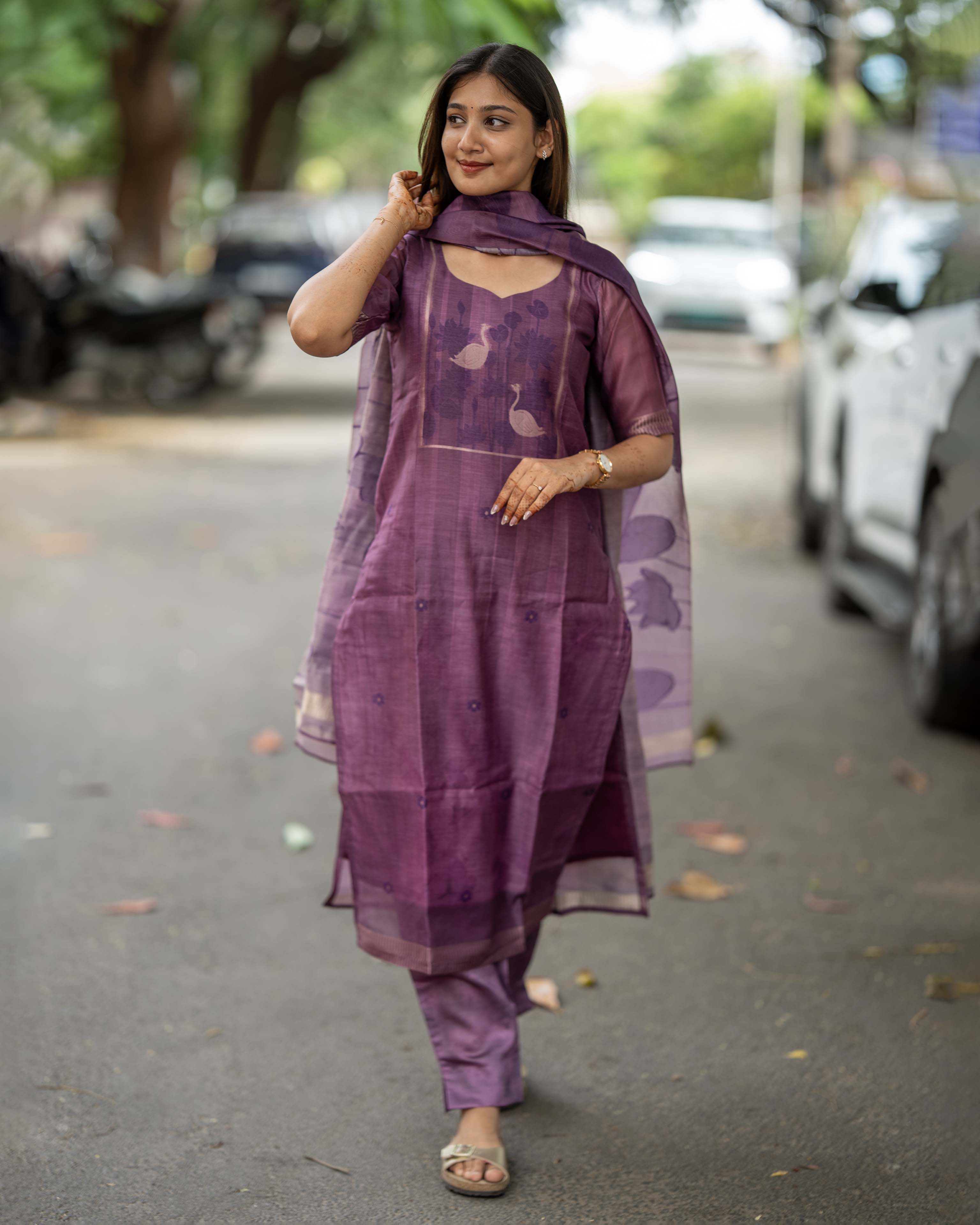 Plum Purple Floral Printed 3-Piece Set