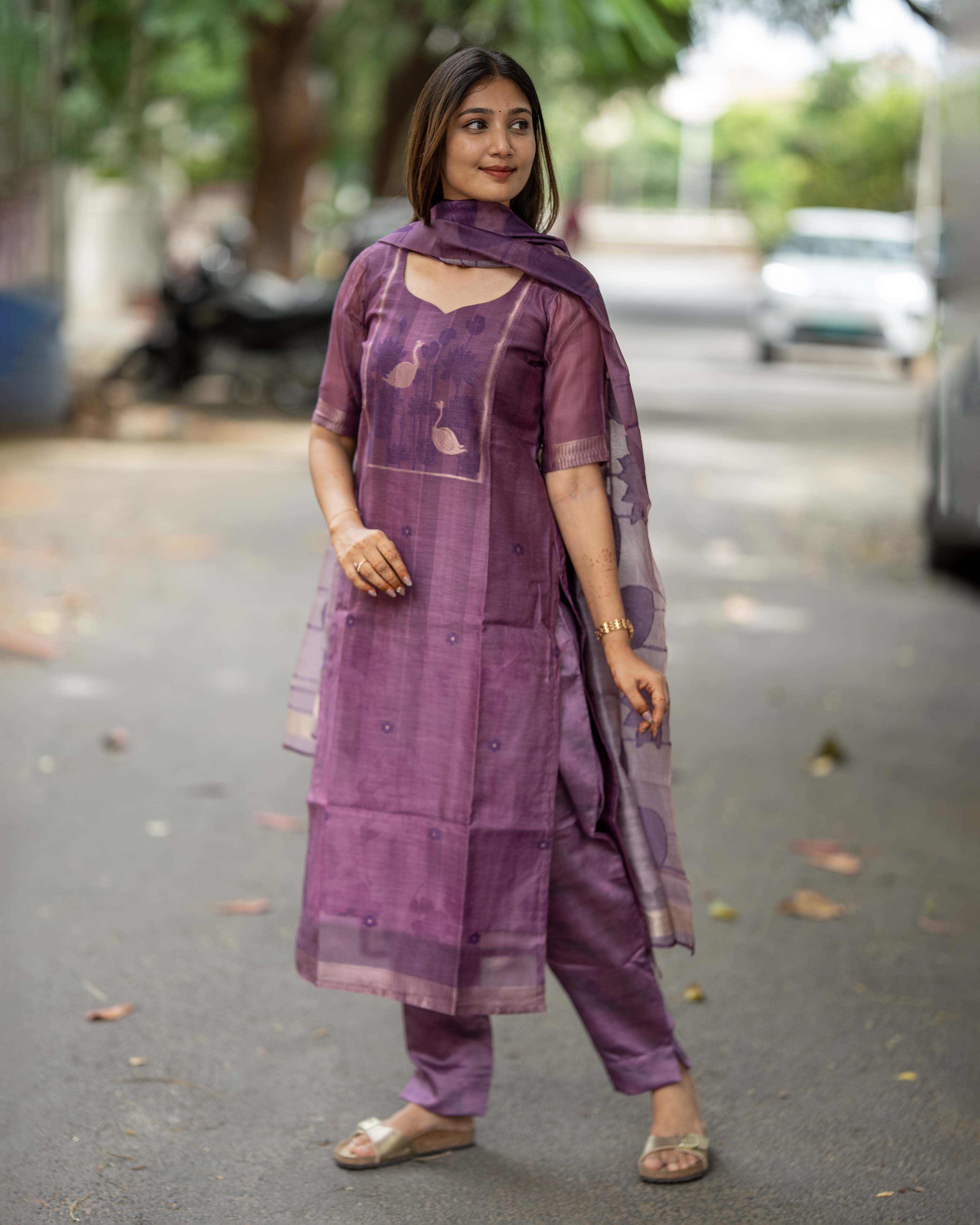 Plum Purple Floral Printed 3-Piece Set