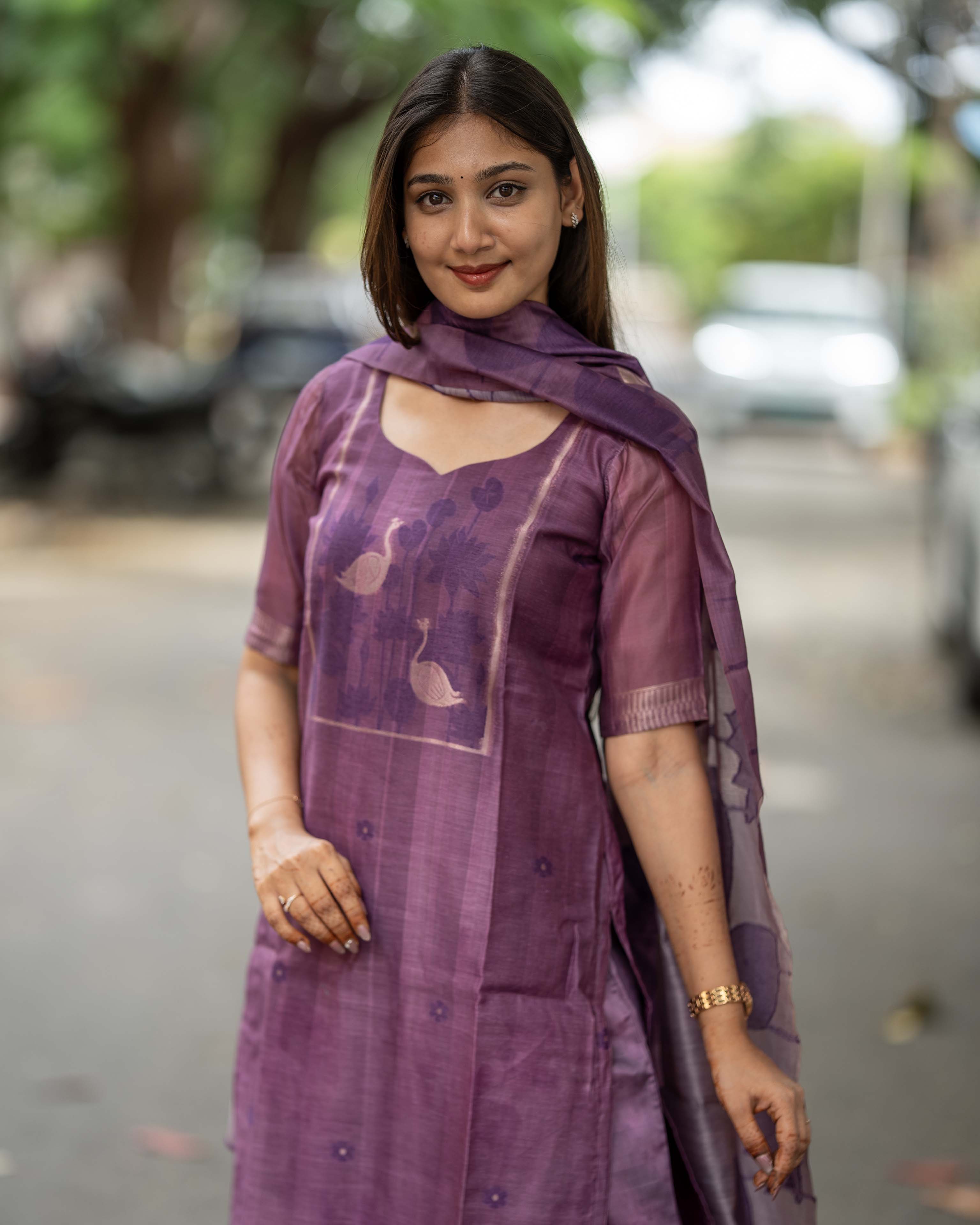 Plum Purple Floral Printed 3-Piece Set
