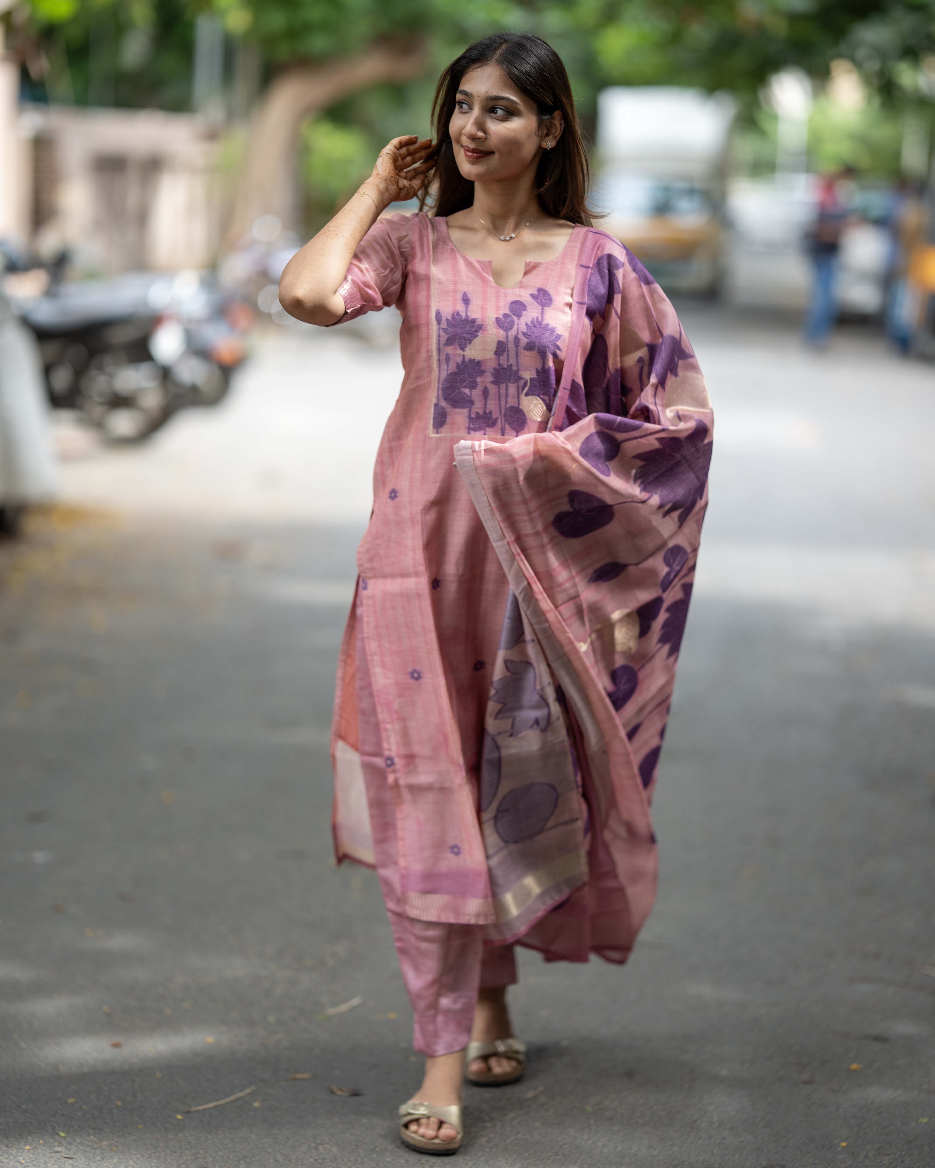 Dusty Pink Floral Printed 3-Piece Set