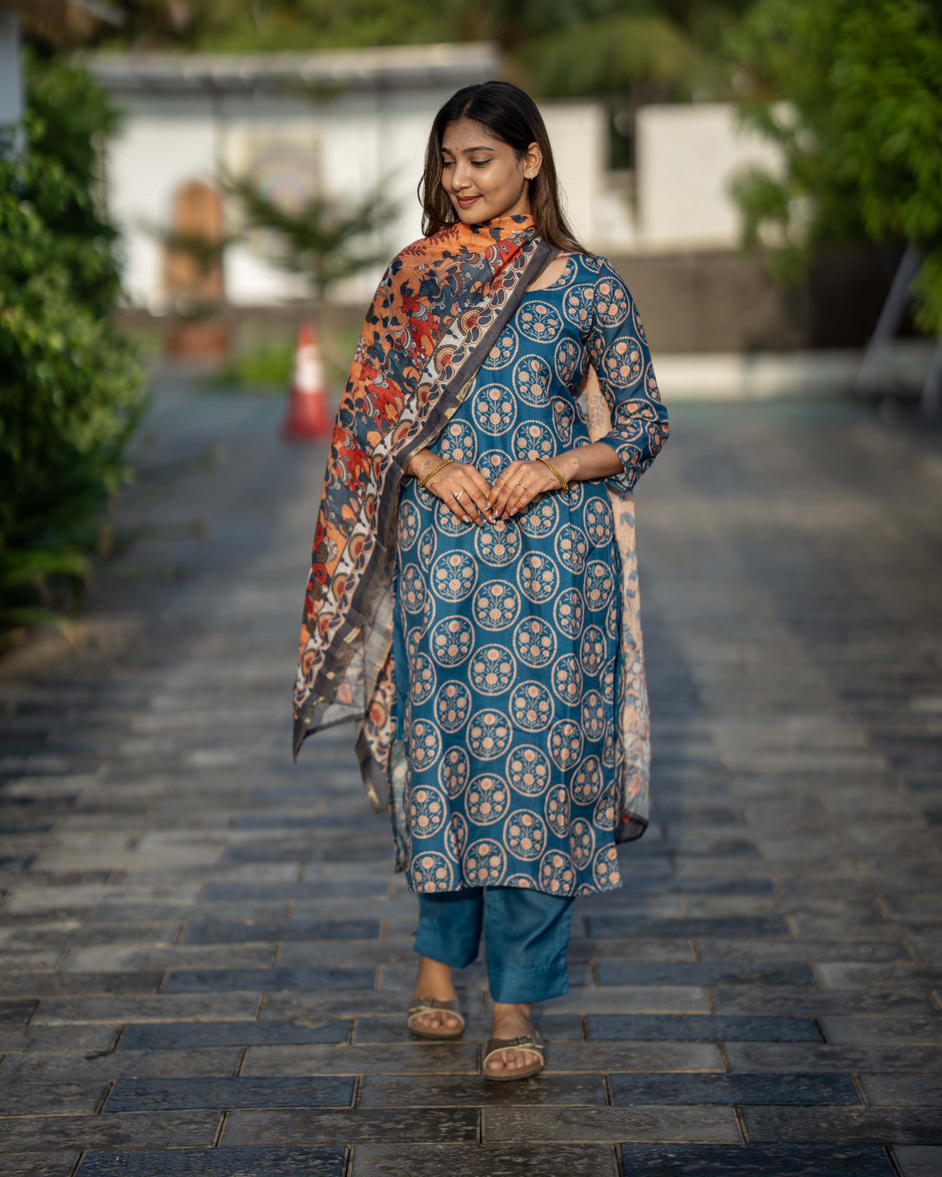 Teal Blue Printed 3-Piece Set