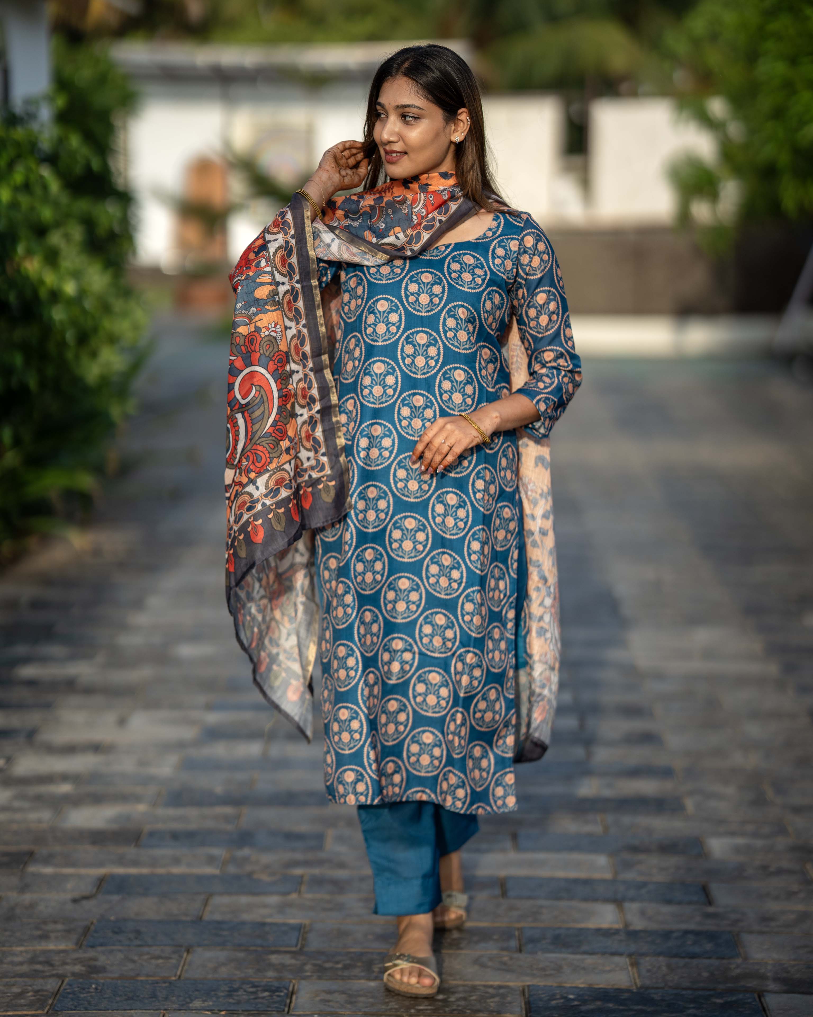 Teal Blue Printed 3-Piece Set
