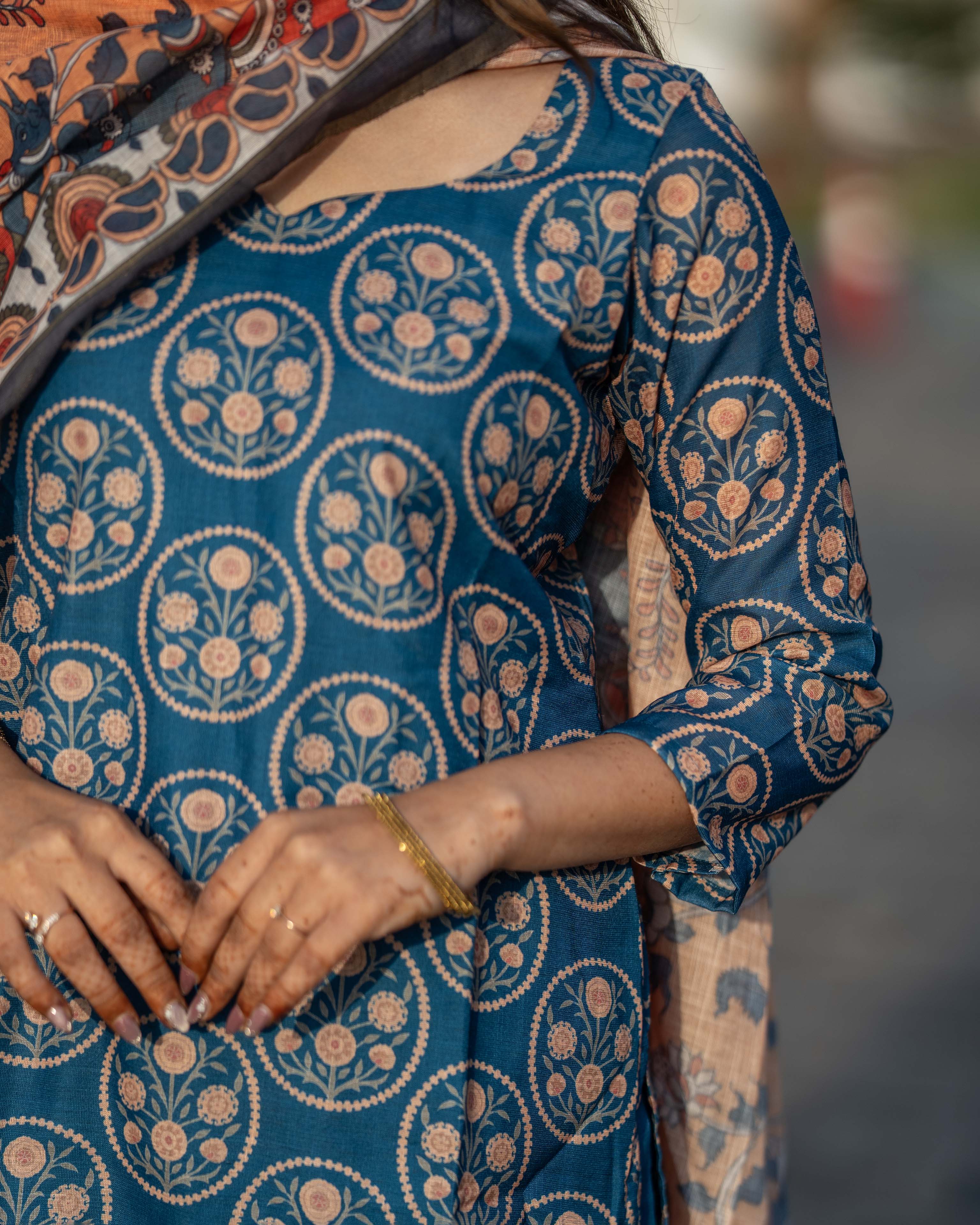 Teal Blue Printed 3-Piece Set