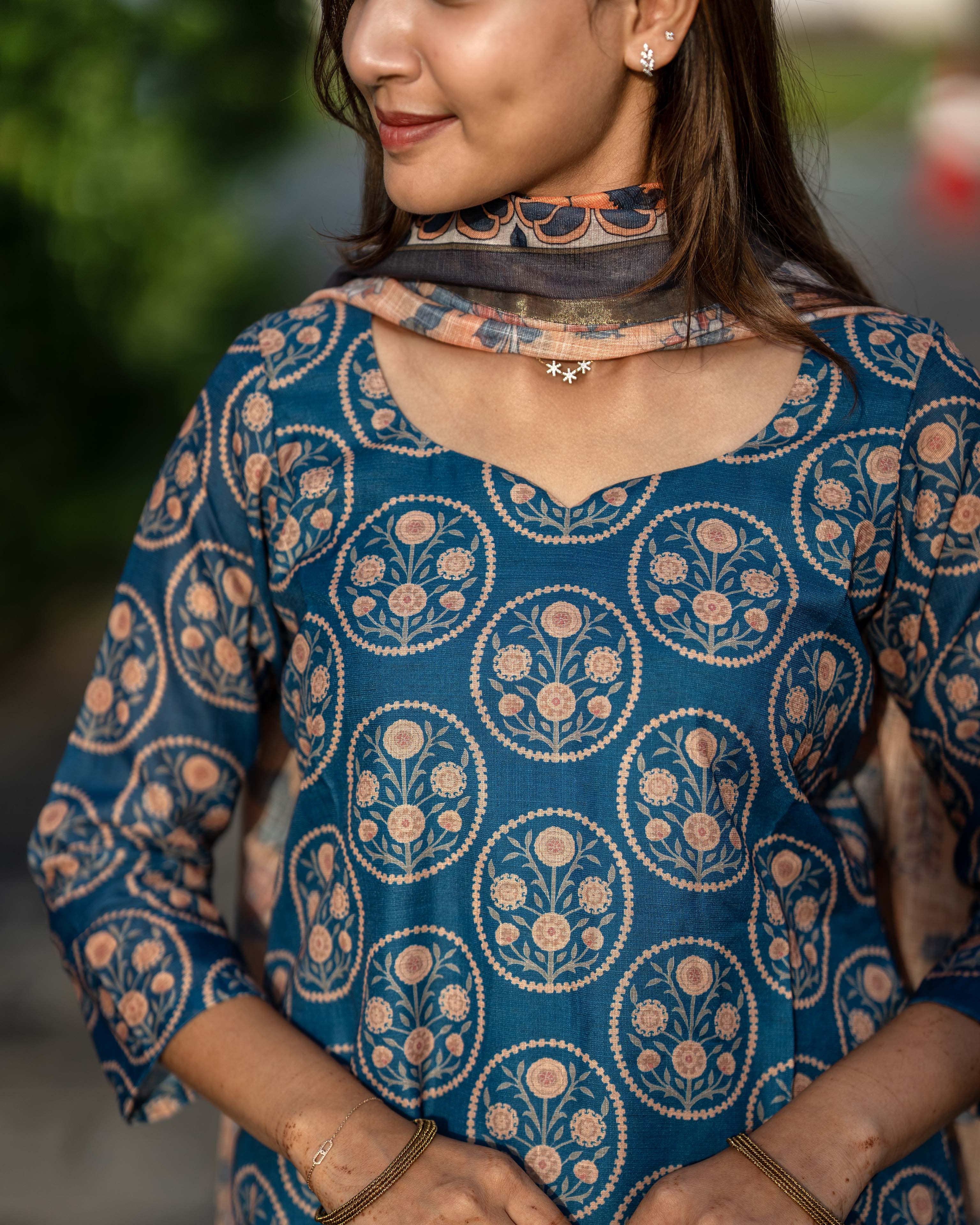Teal Blue Printed 3-Piece Set