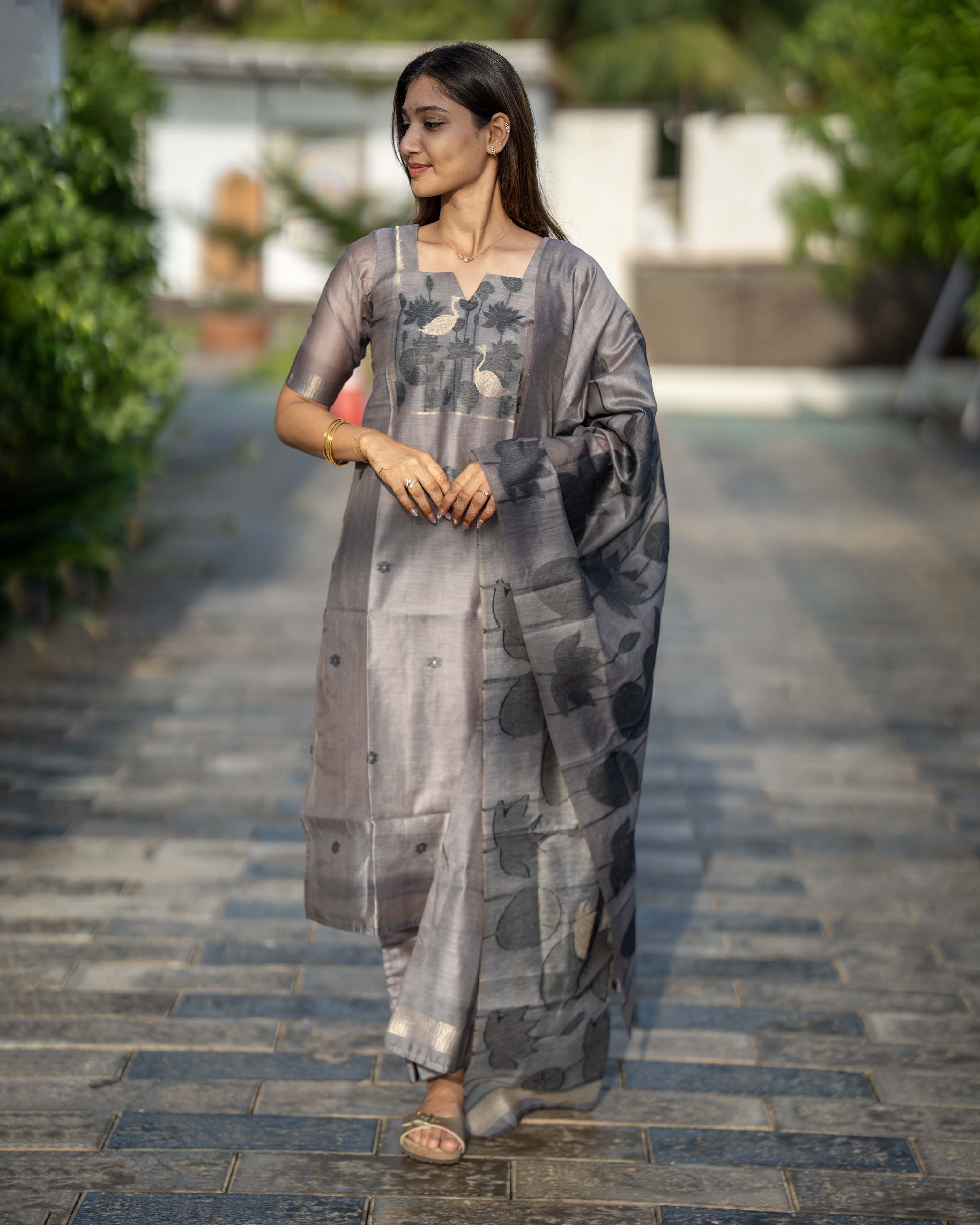 Charcoal Grey Floral Printed 3-Piece Set