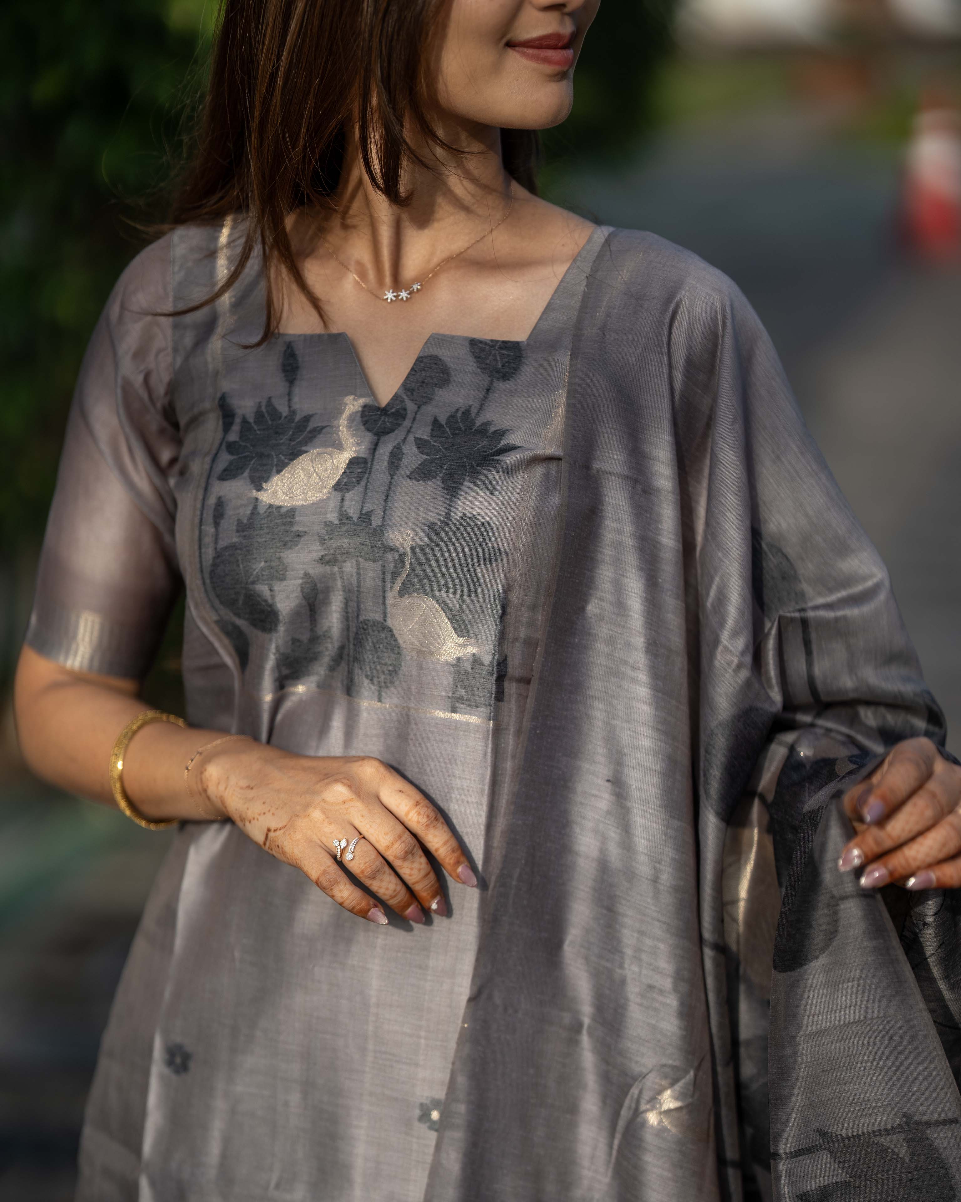 Charcoal Grey Floral Printed 3-Piece Set