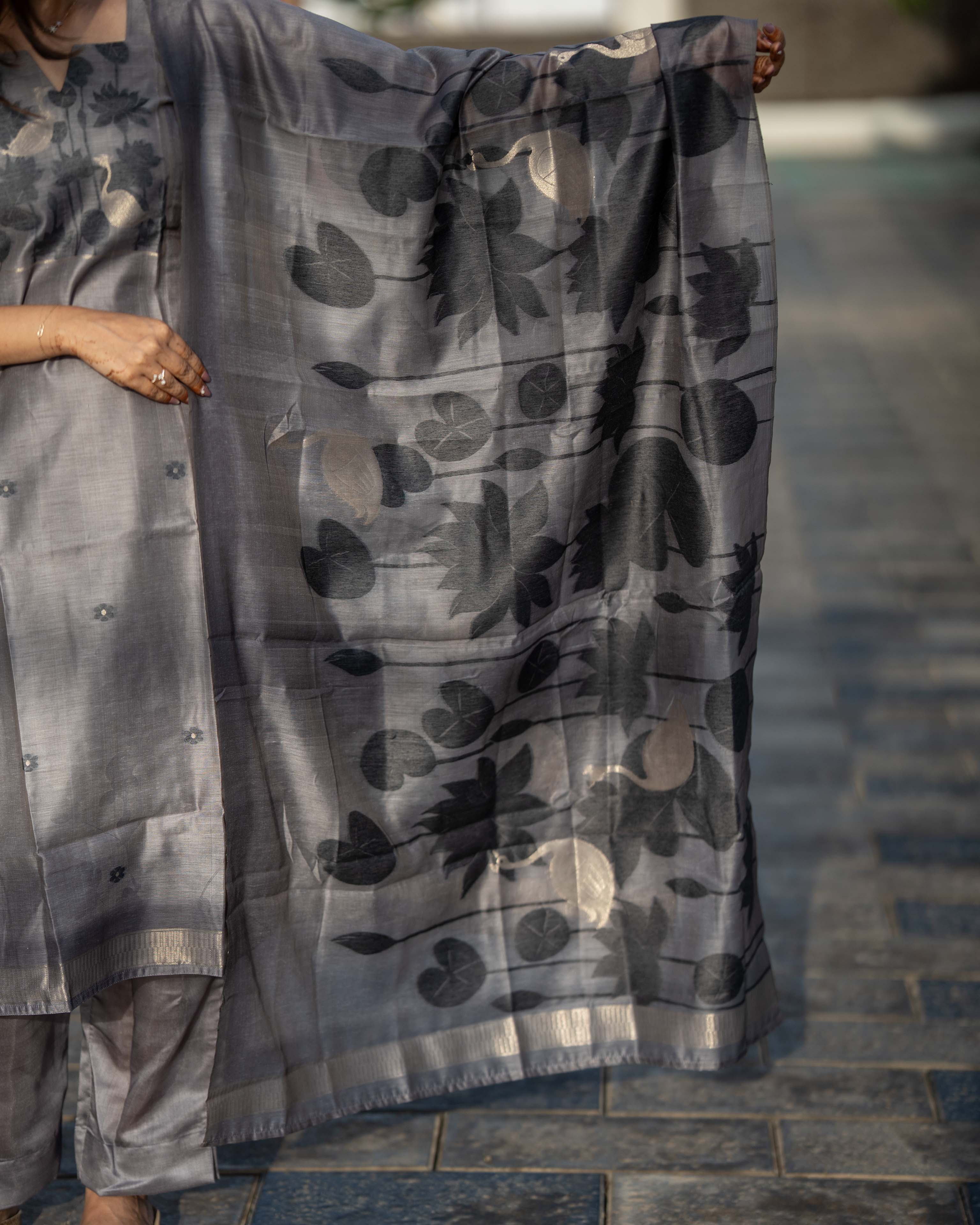 Charcoal Grey Floral Printed 3-Piece Set