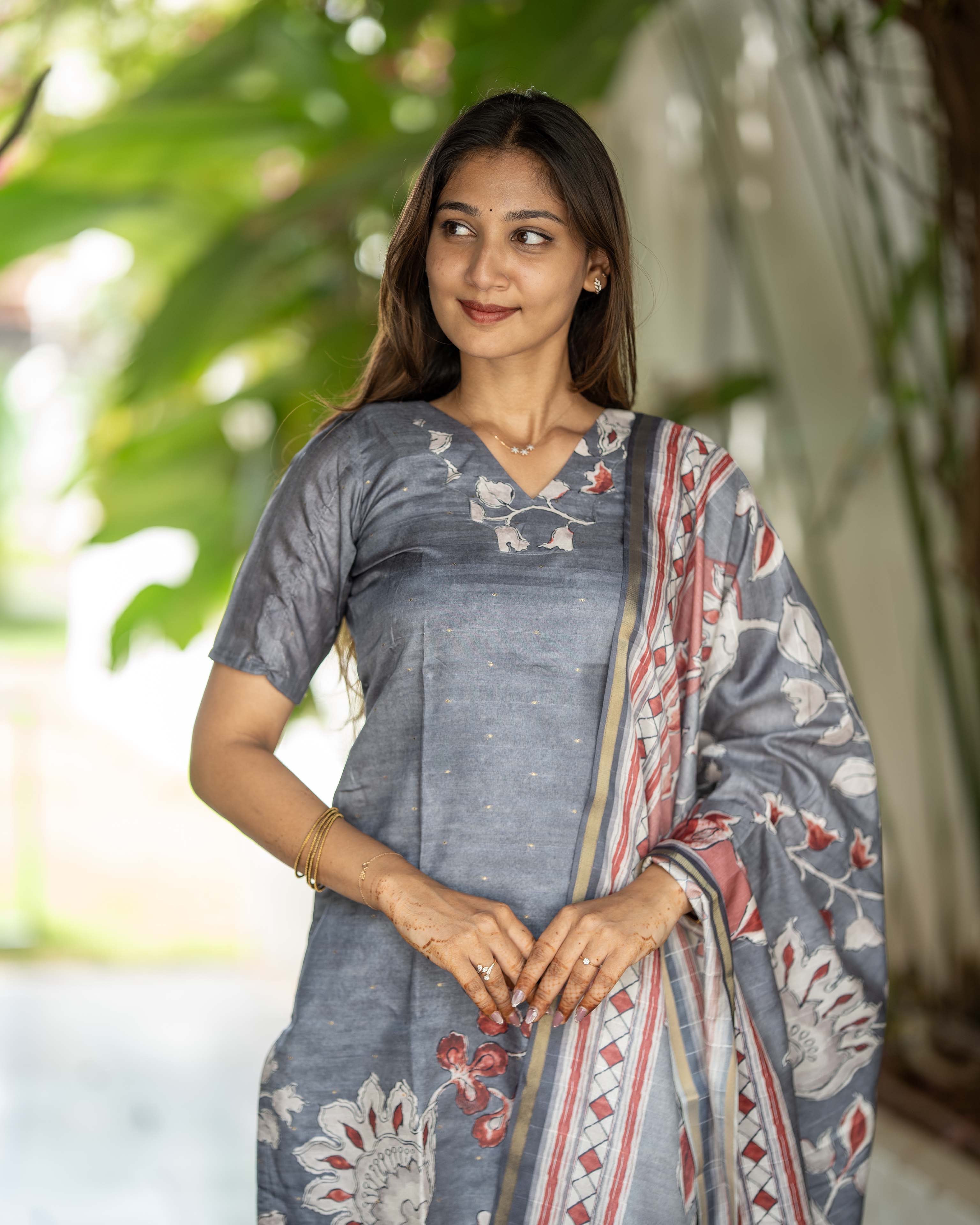 Slate Blue Floral Printed 3-Piece Set