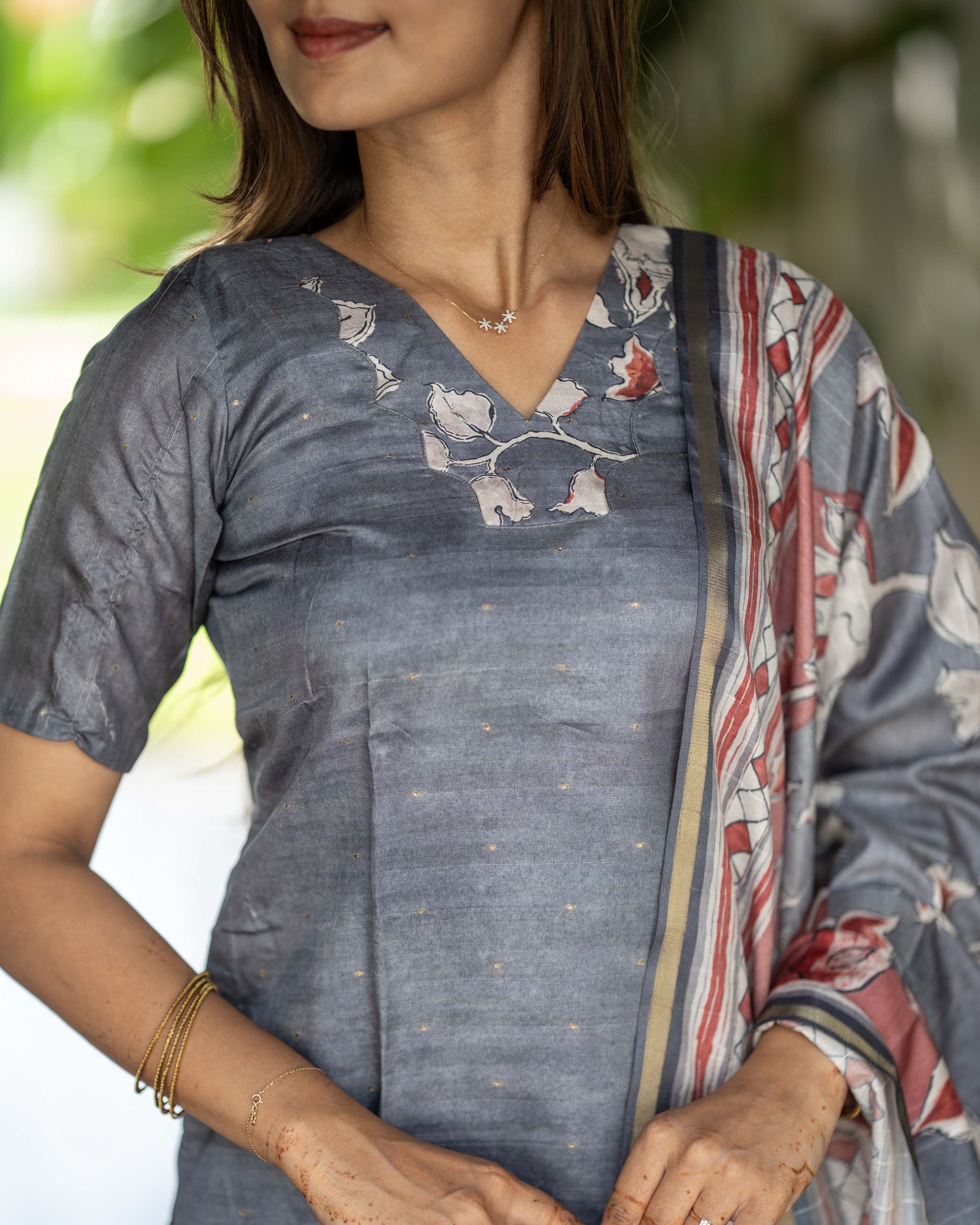 Slate Blue Floral Printed 3-Piece Set