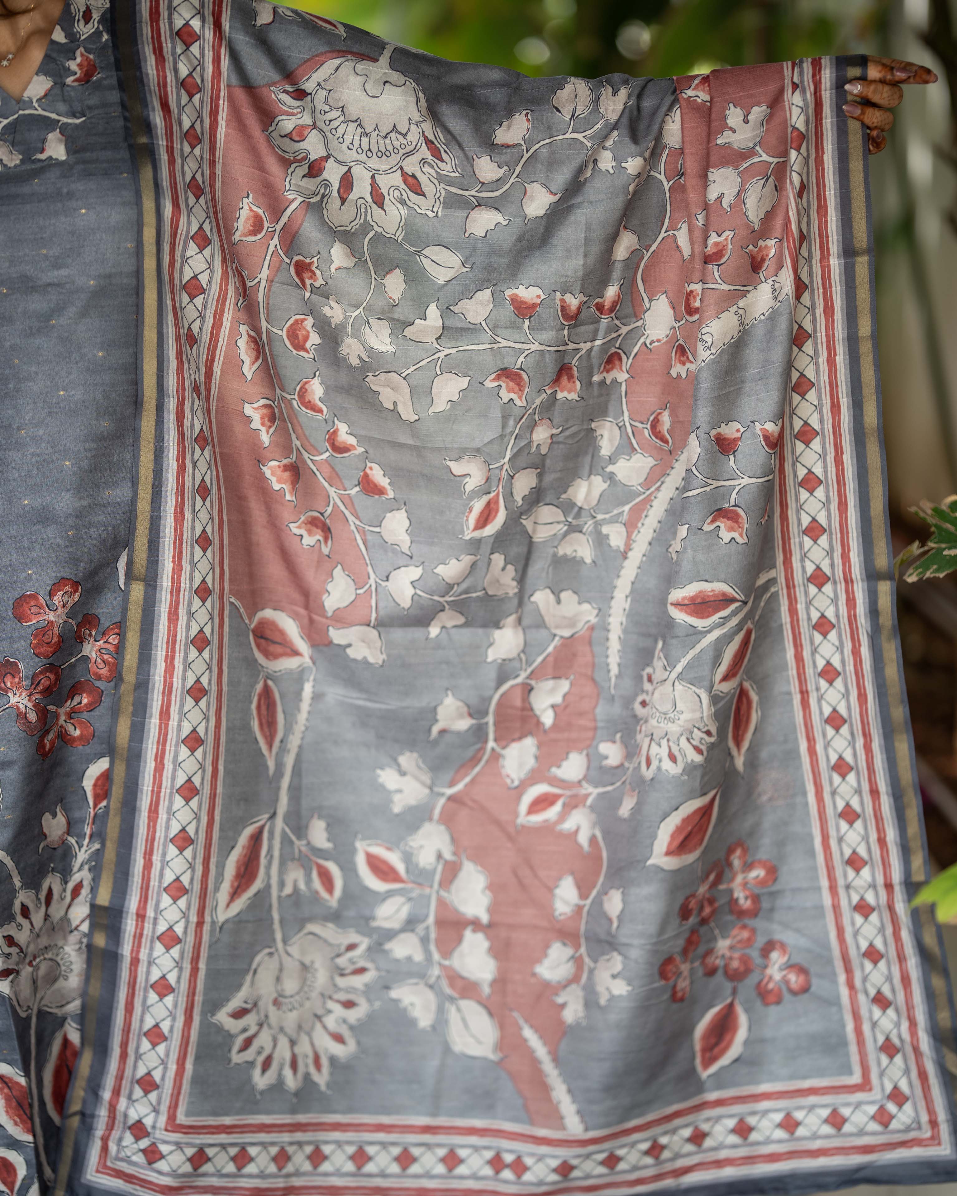Slate Blue Floral Printed 3-Piece Set