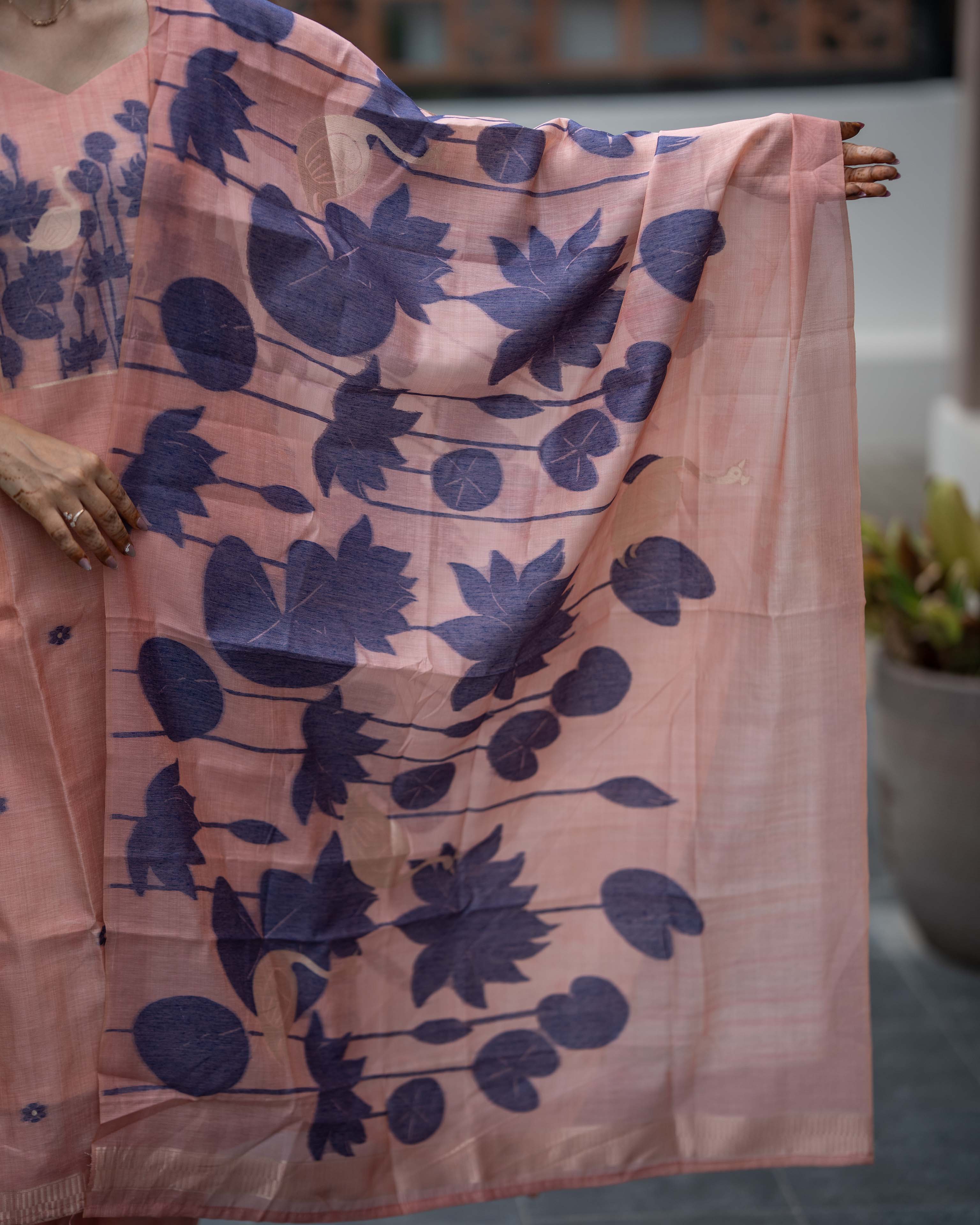 Peach Pink Floral Printed 3-Piece Set