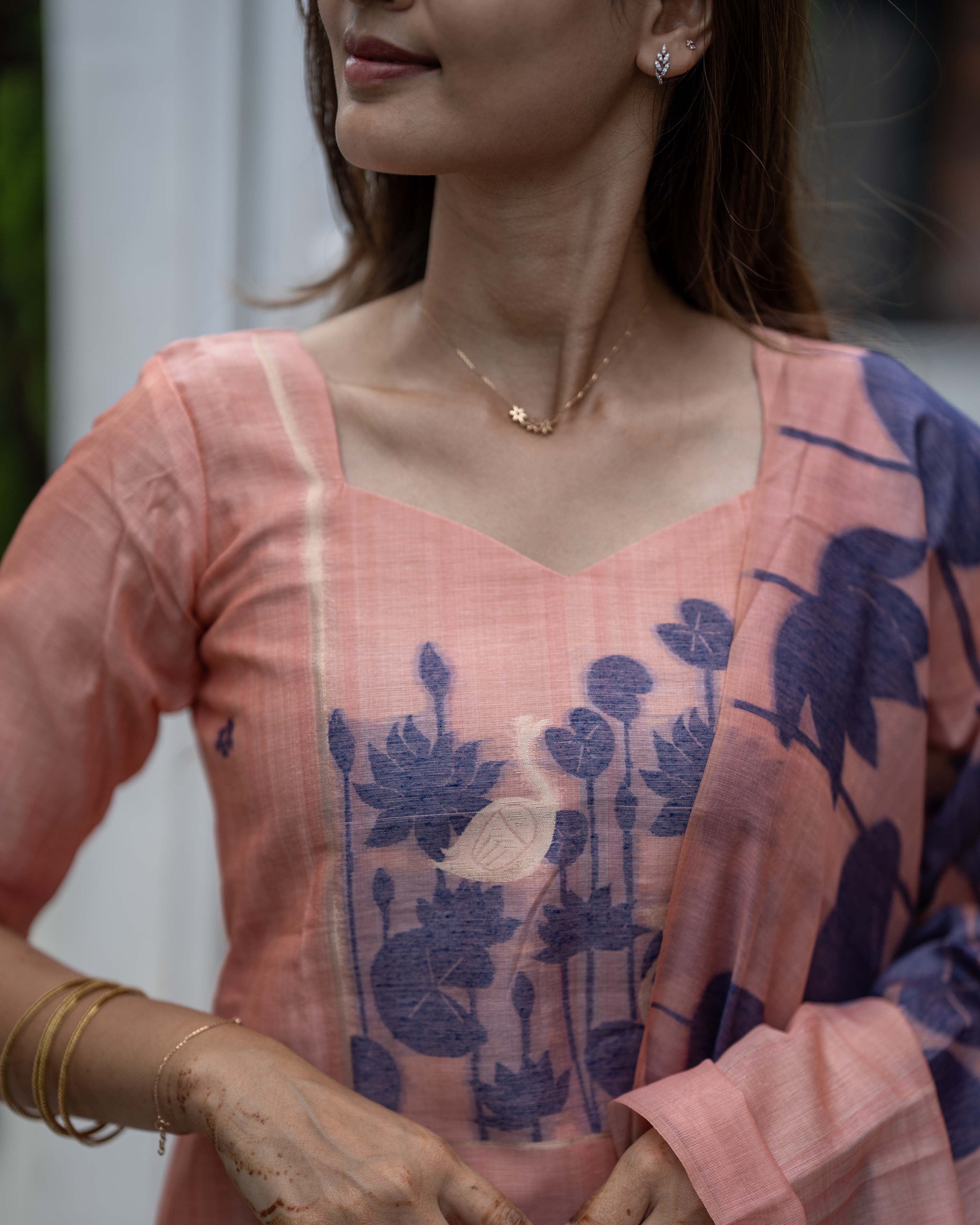 Peach Pink Floral Printed 3-Piece Set