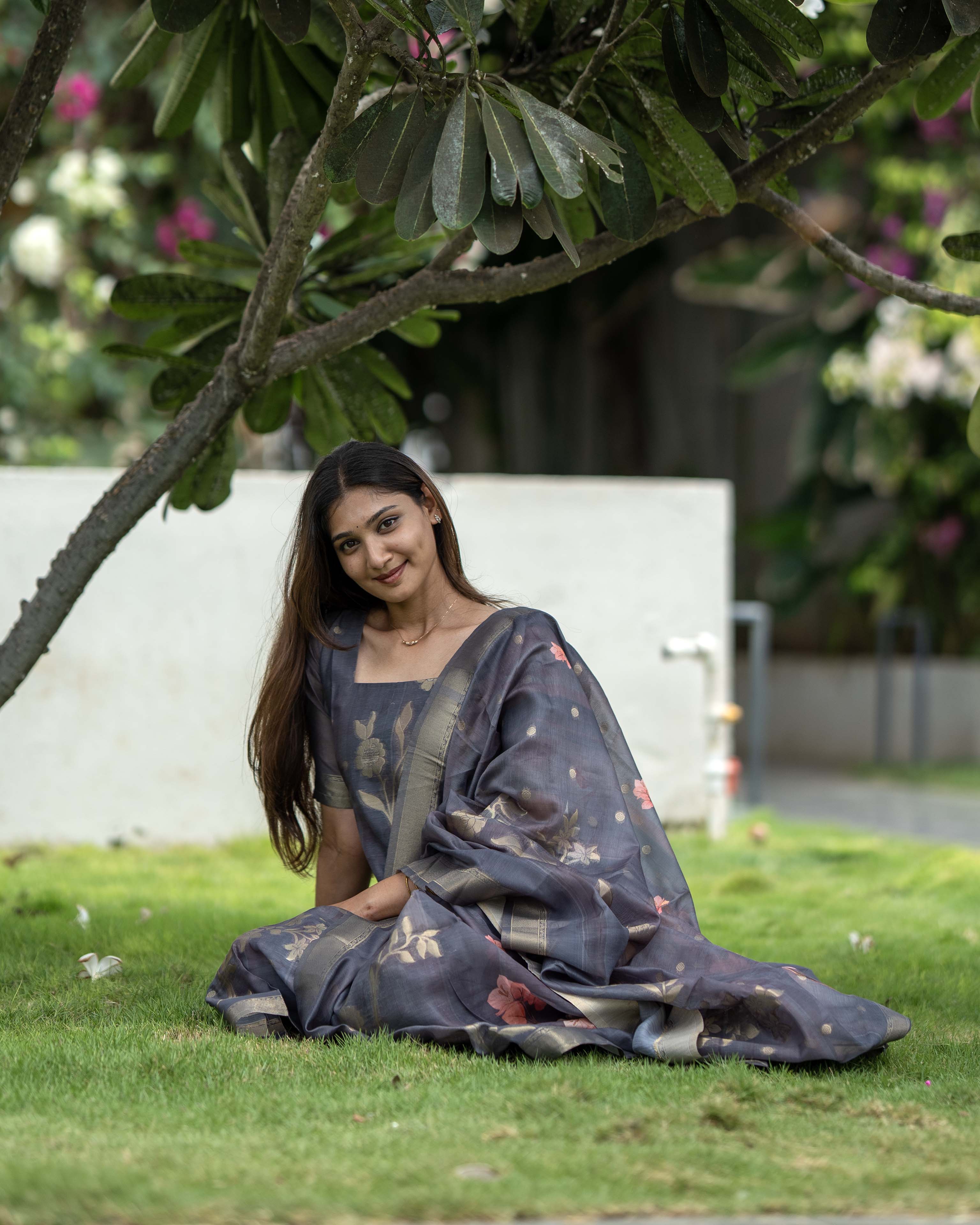 Charcoal Grey Floral Printed 3-Piece Set